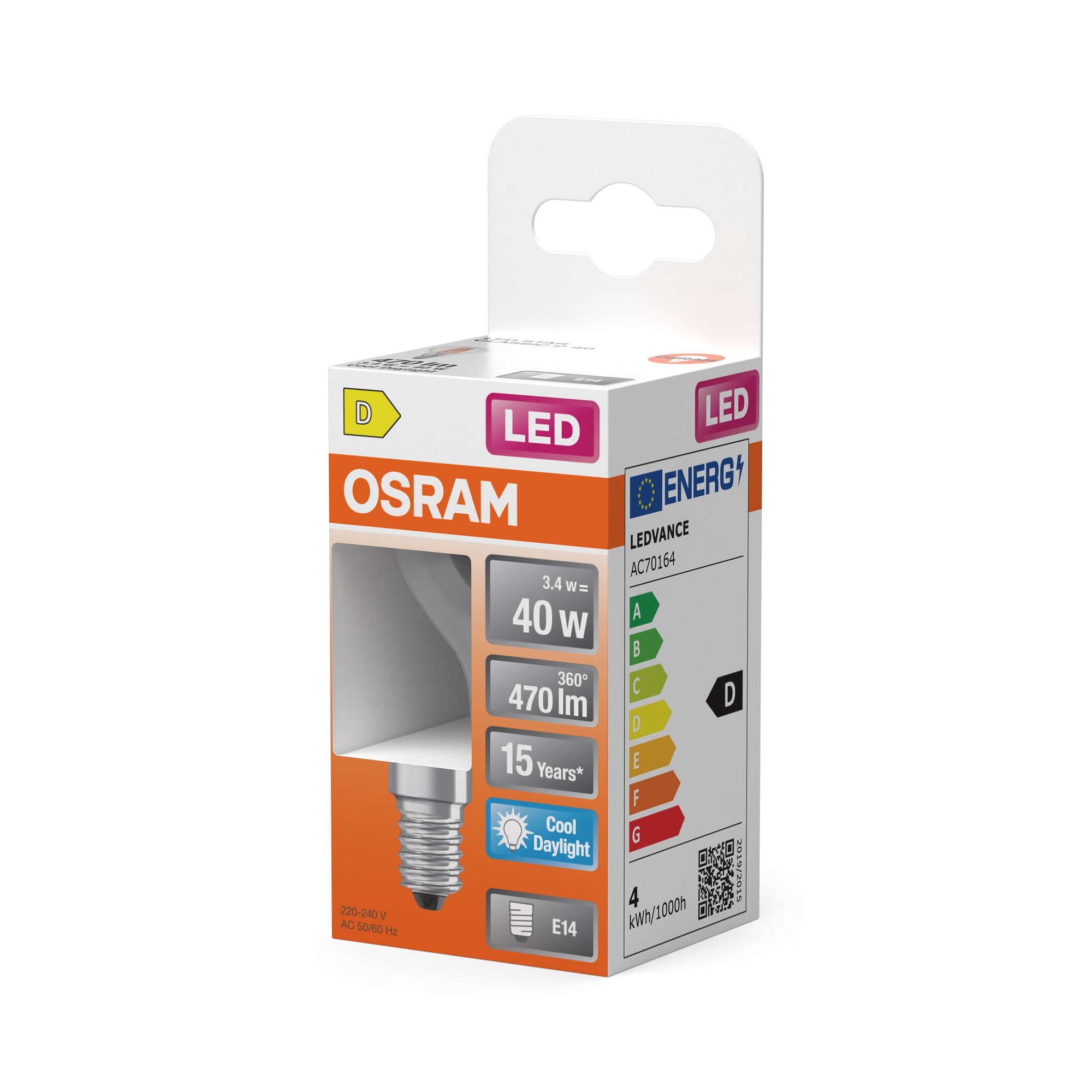 Bombilla LED Esférica Cristal Filamento E14 4W Luz Fría Osram Transparente-3