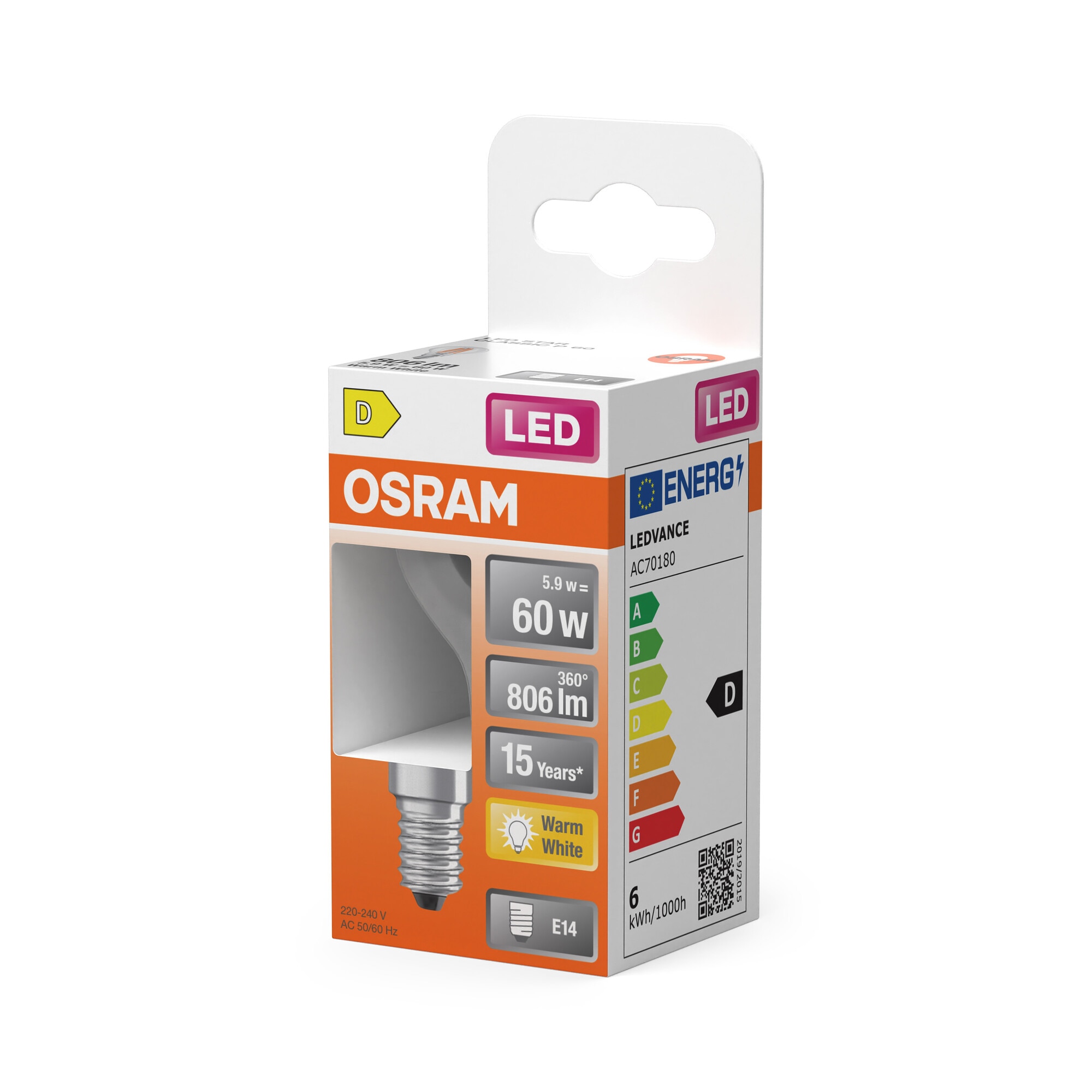 Lâmpada LED Esférica de Cristal com Filamento E14 5,5 W Luz Quente Transparente-3