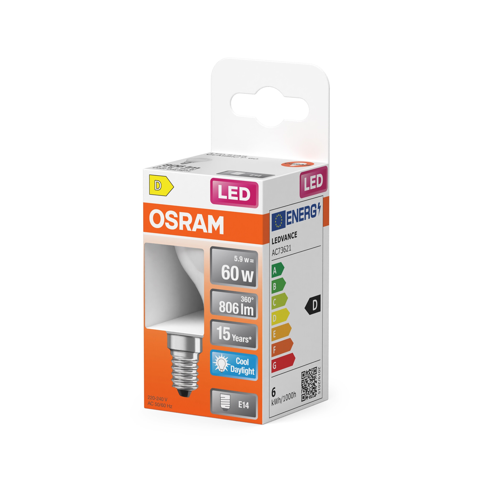 Lâmpada LED Esférica Vidro Mate E14 5,5 W Luz Fria Osram Branco-2