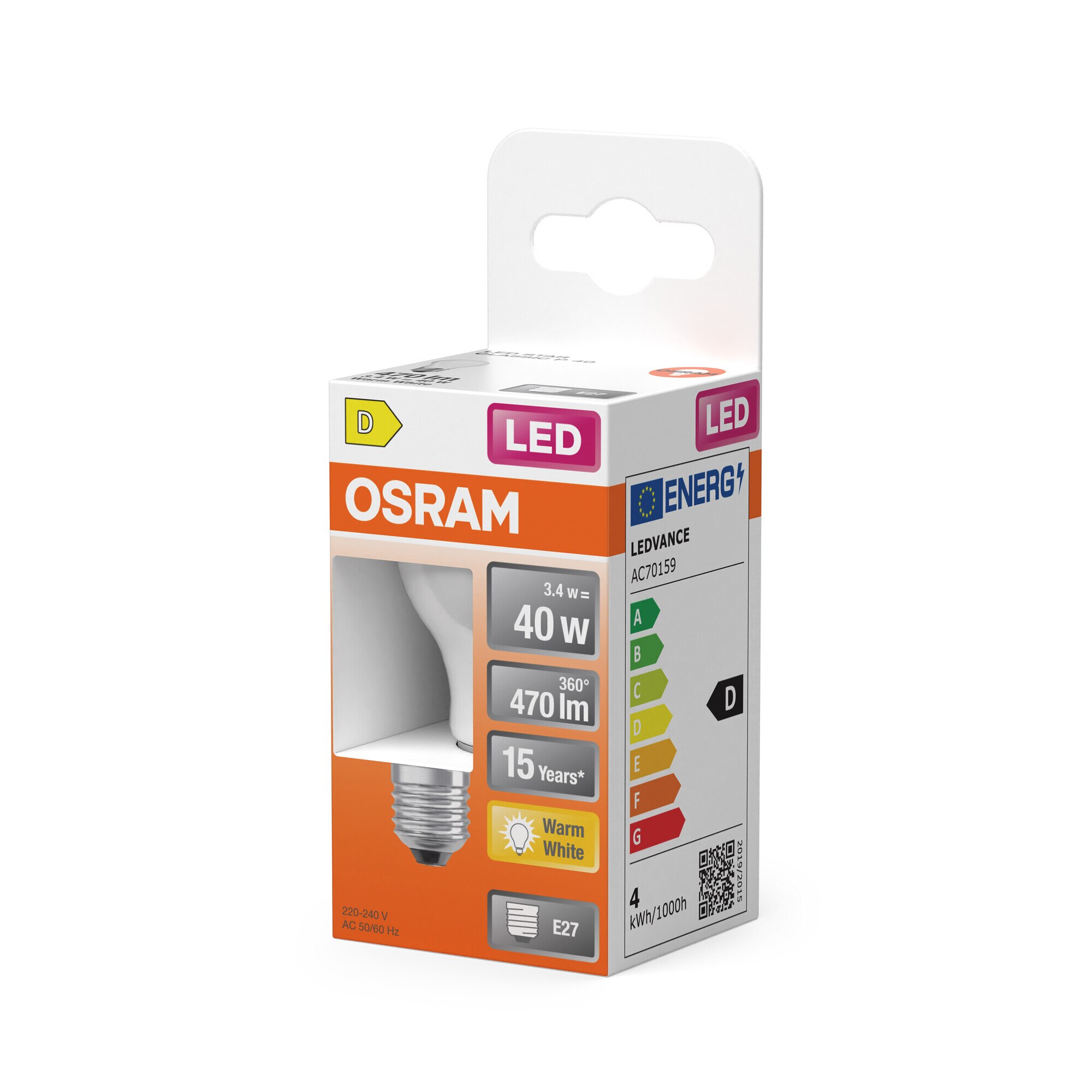 Bombilla LED Esférica Cristal Mate E27 4W Luz Cálida Osram Blanco-3