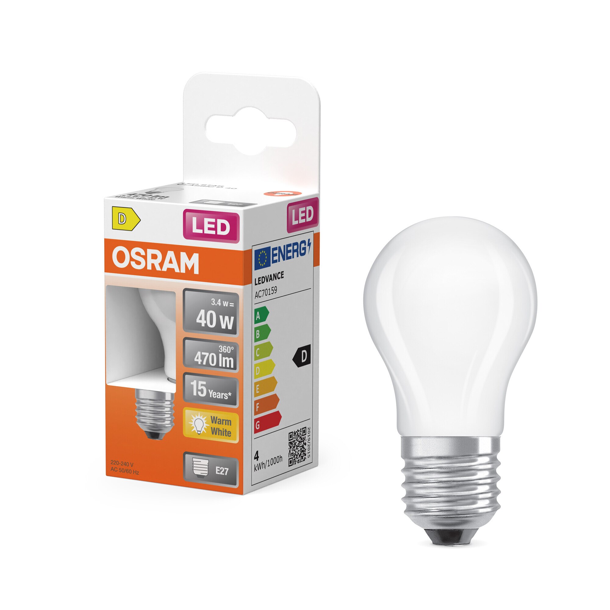 Bombilla LED Esférica Cristal Mate E27 4W Luz Cálida Osram Blanco-5