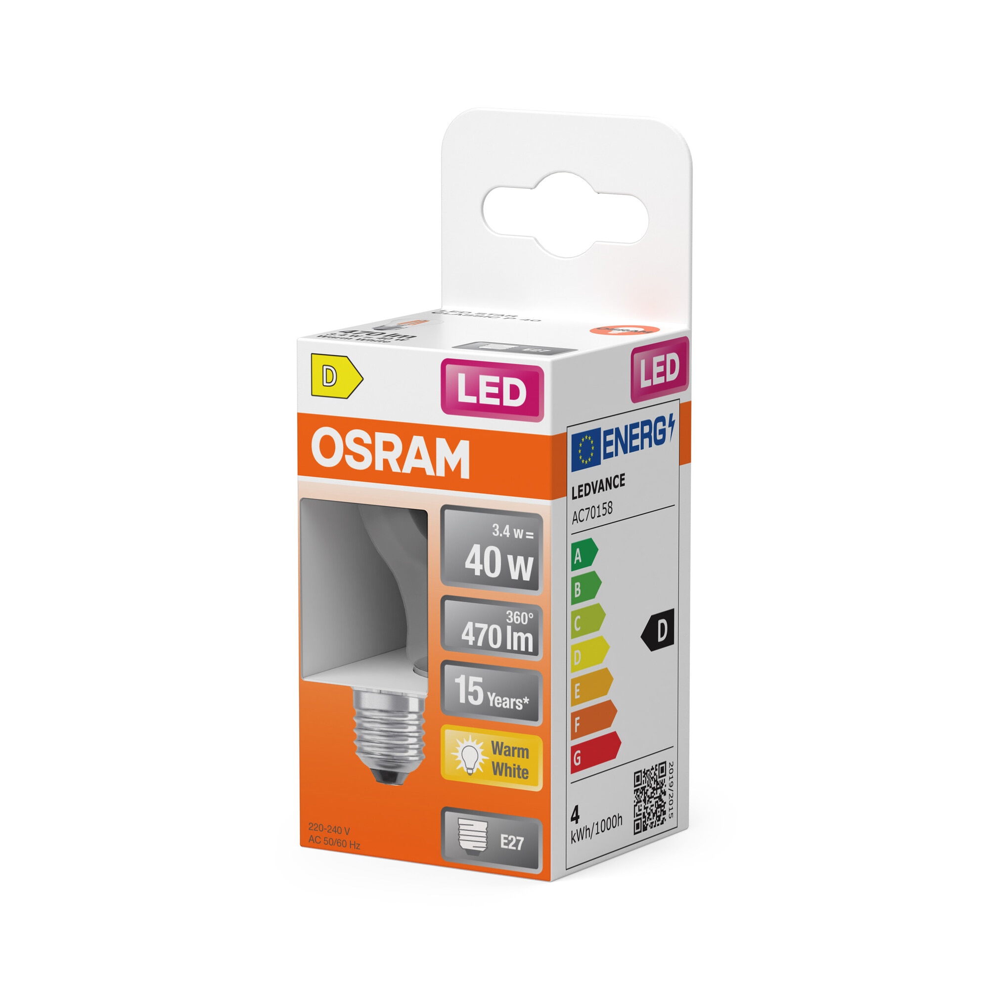 Bombilla LED Esférica Cristal Filamento E27 4W Luz Cálida Osram Transparente-3