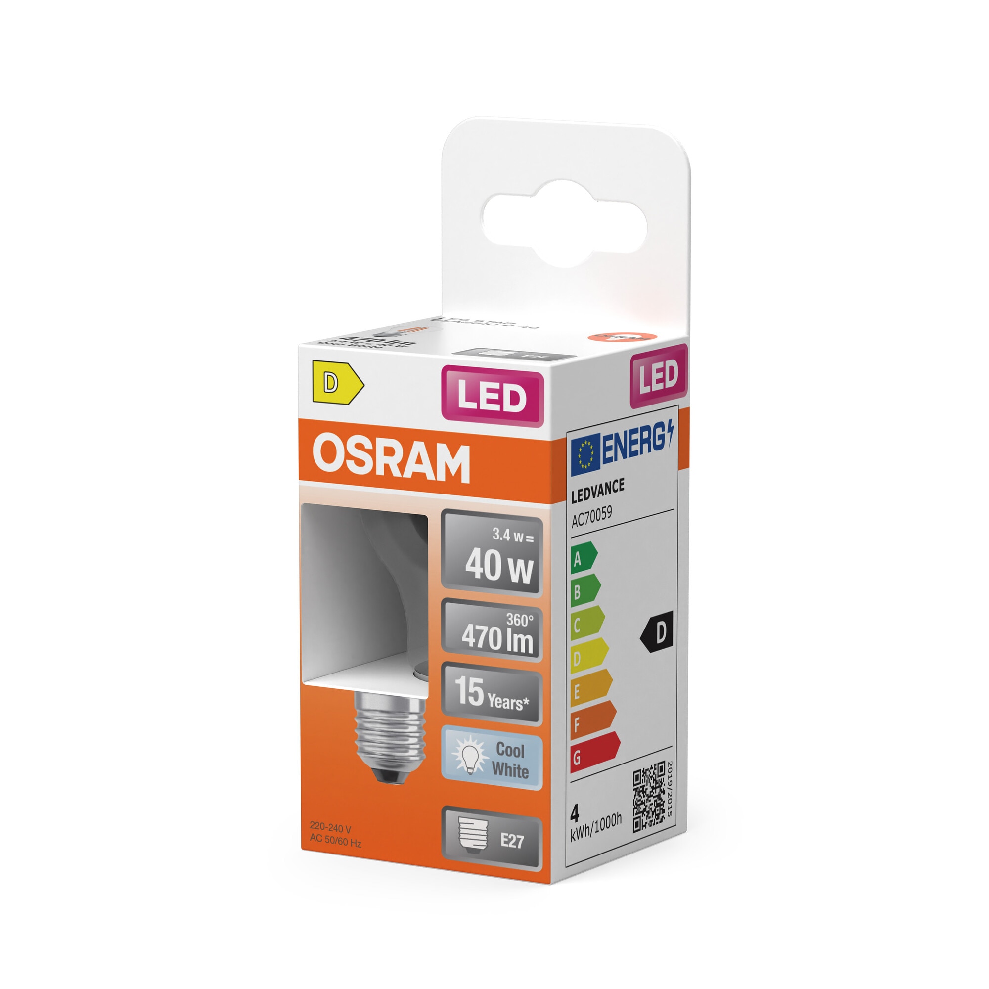 Bombilla LED Esférica Cristal Filamento E27 4W Luz Neutra Osram Transparente-3