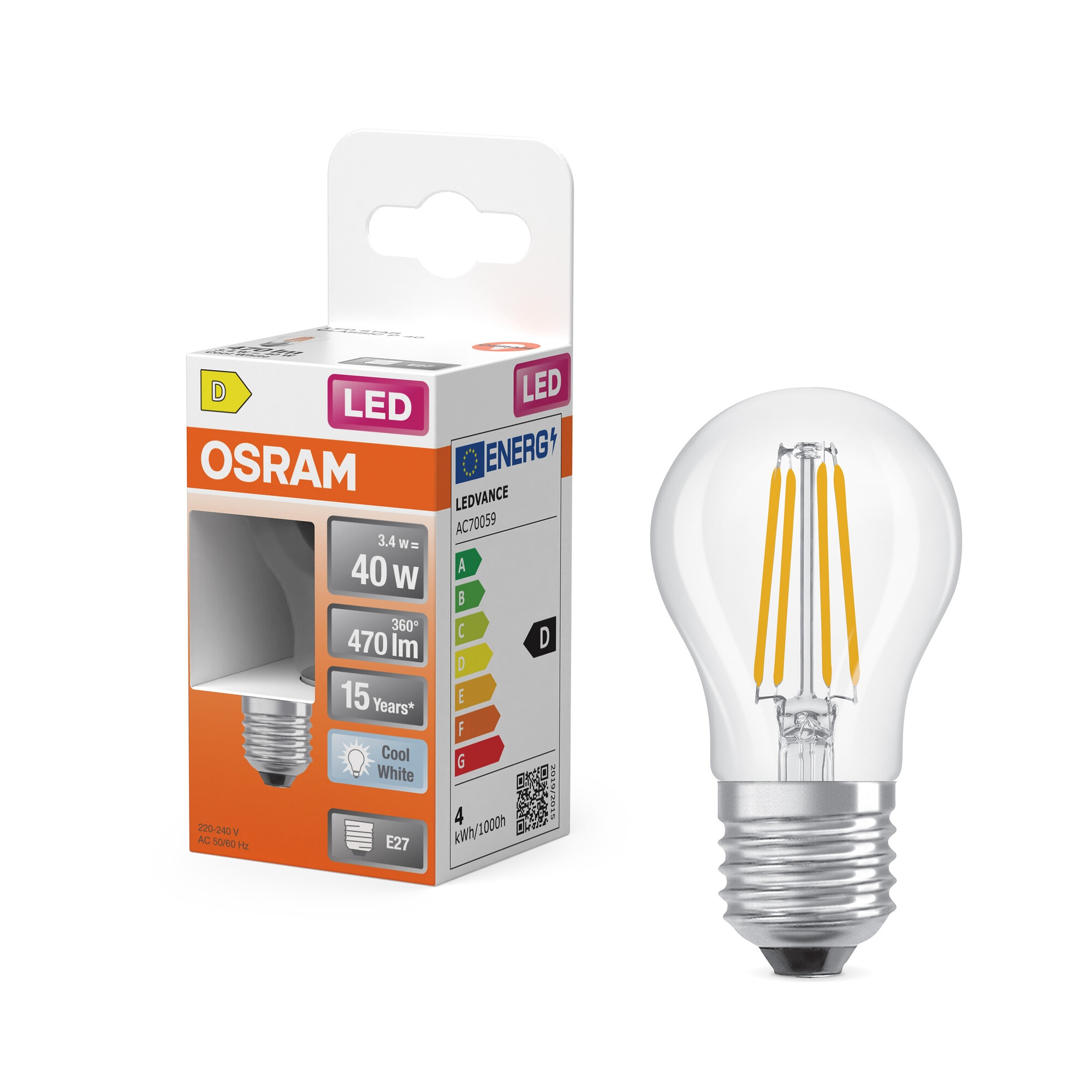 Bombilla LED Esférica Cristal Filamento E27 4W Luz Neutra Osram Transparente-5