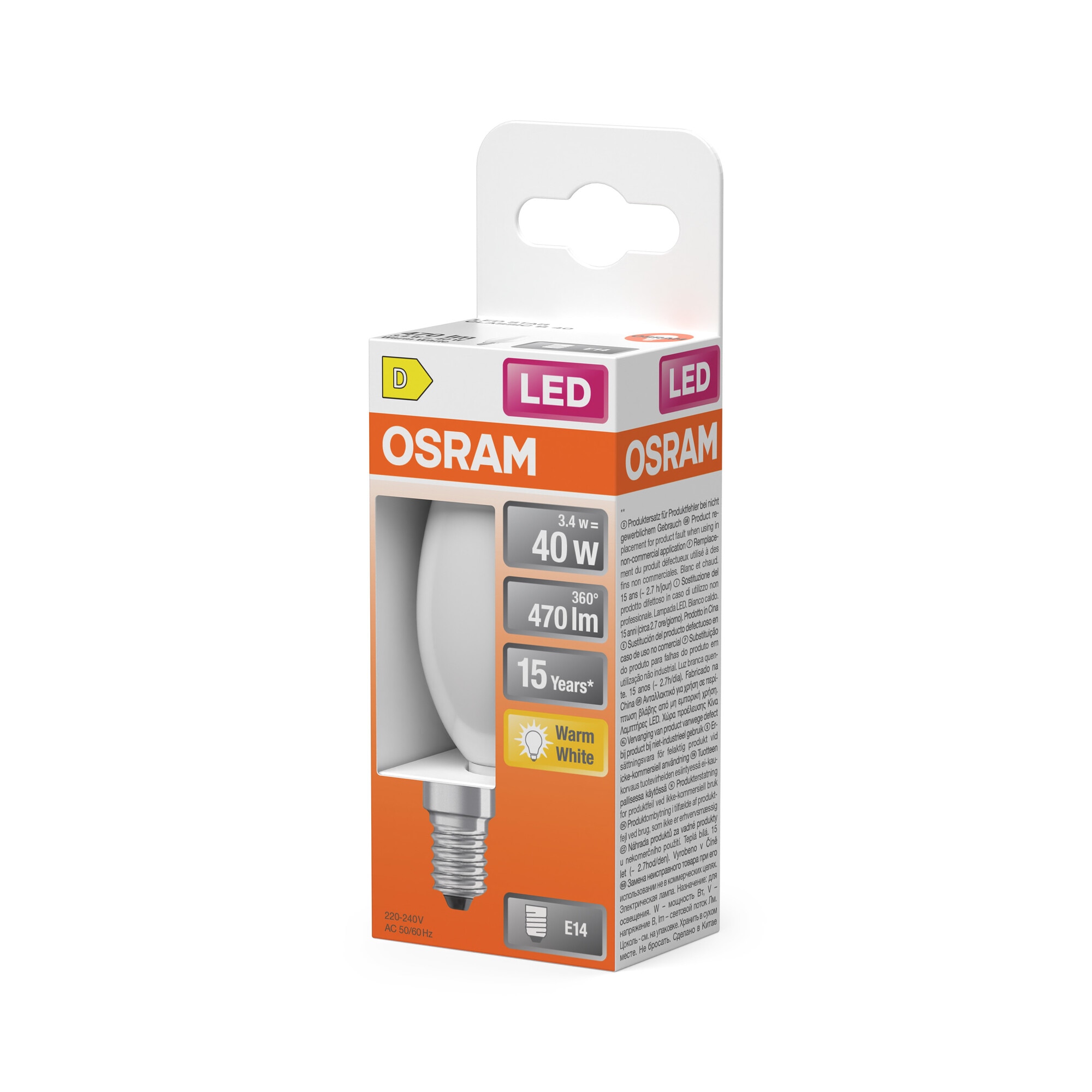 Lâmpada LED Vela Vidro Mate E14 4W Luz Quente Osram Branco-3