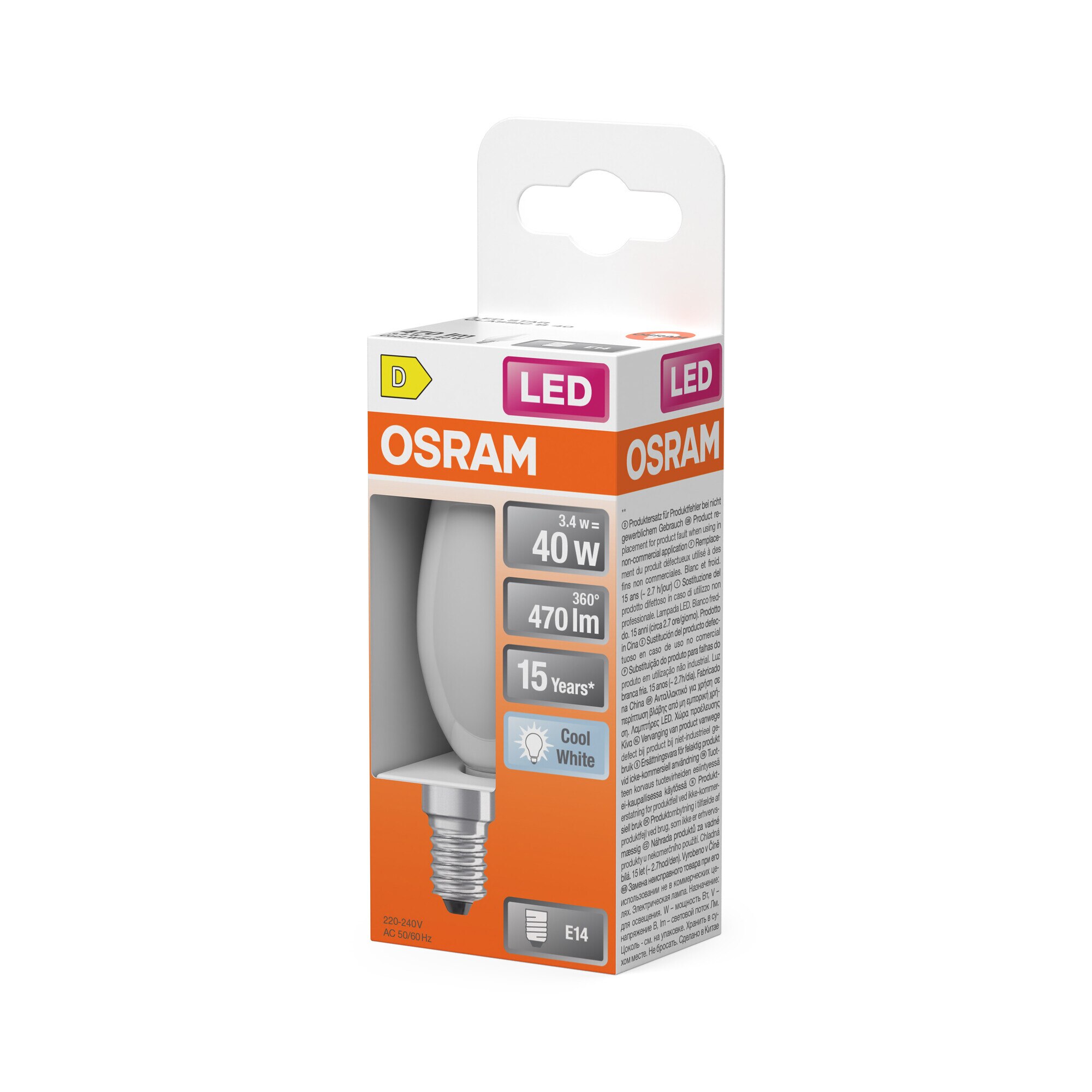 Bombilla LED Vela Cristal Mate E14 4W Luz Neutra Osram Blanco-3