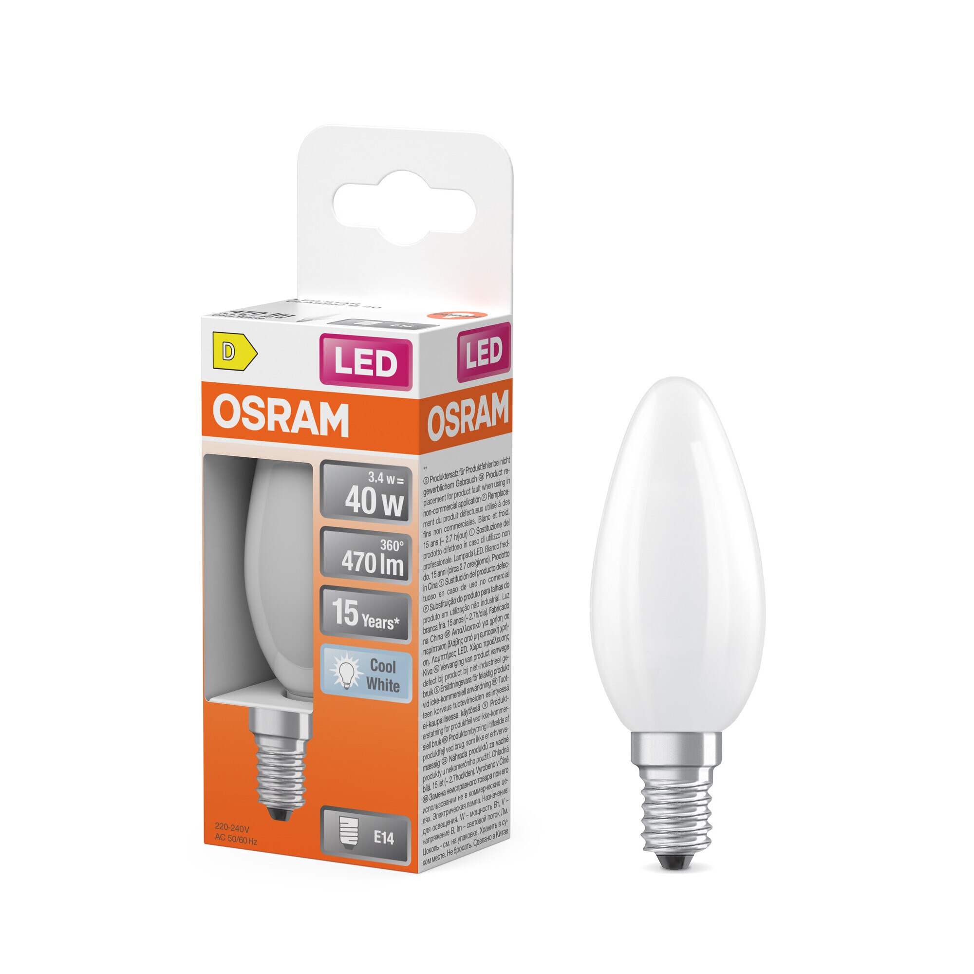Bombilla LED Vela Cristal Mate E14 4W Luz Neutra Osram Blanco-5