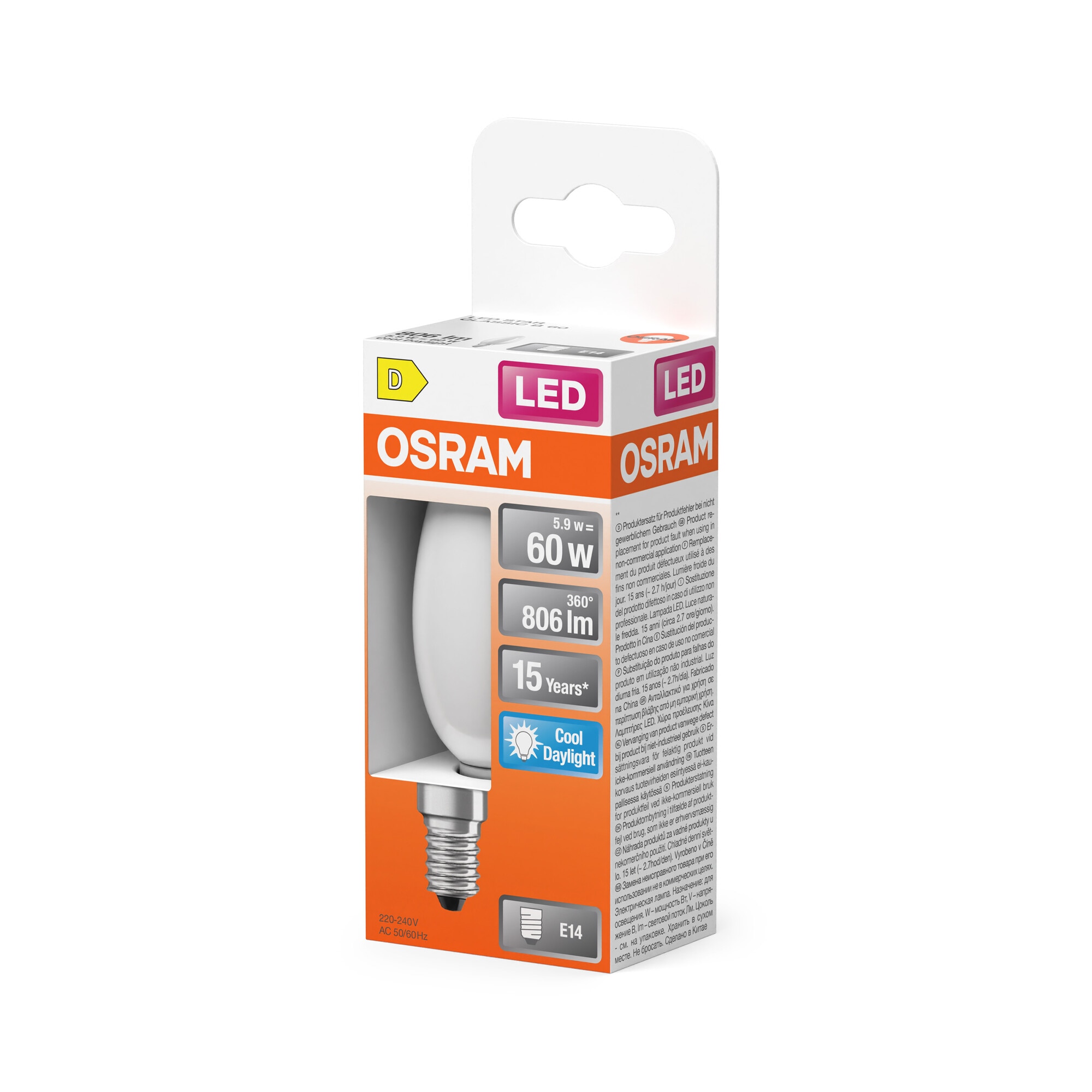 Bombilla LED Vela Cristal Mate E27 5,5W Luz Fría Osram Blanco-3