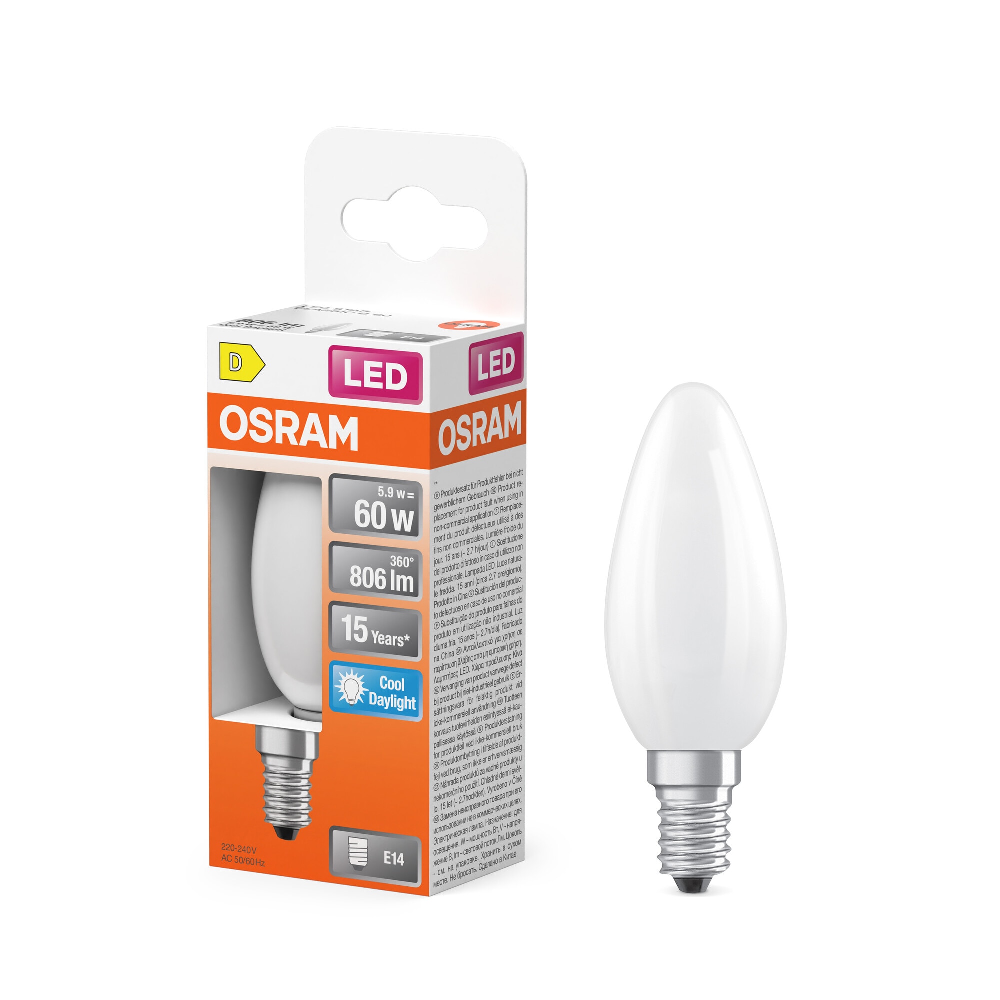Bombilla LED Vela Cristal Mate E27 5,5W Luz Fría Osram Blanco-5