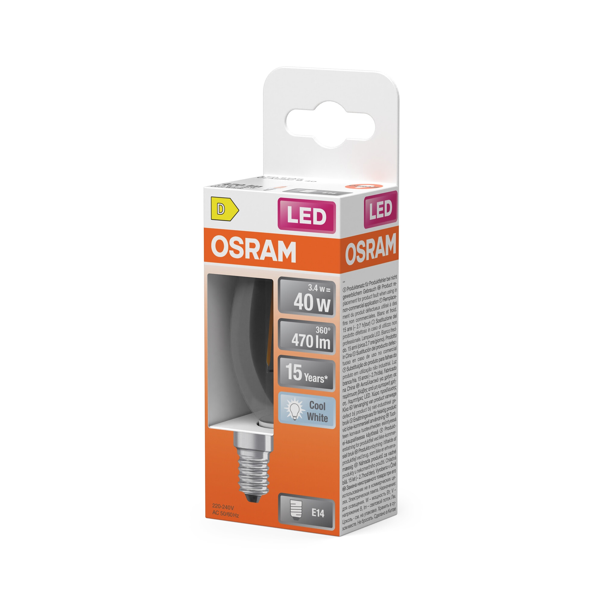 Bombilla LED Vela Cristal Filamento E14 4W Luz Neutra Osram Transparente-3
