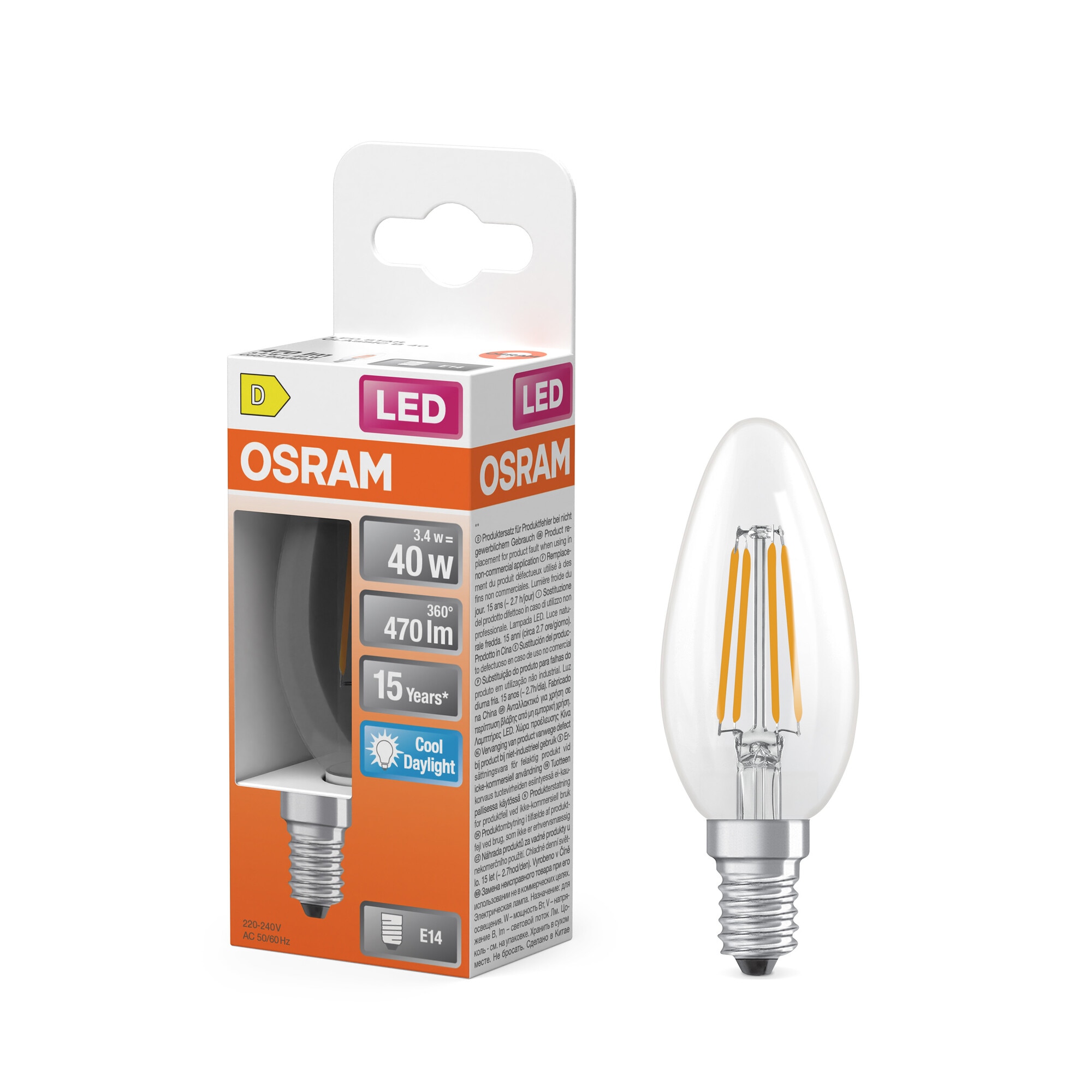 Lâmpada LED Vela Cristal Filamento E14 4W Luz Fria Osram Transparente-5