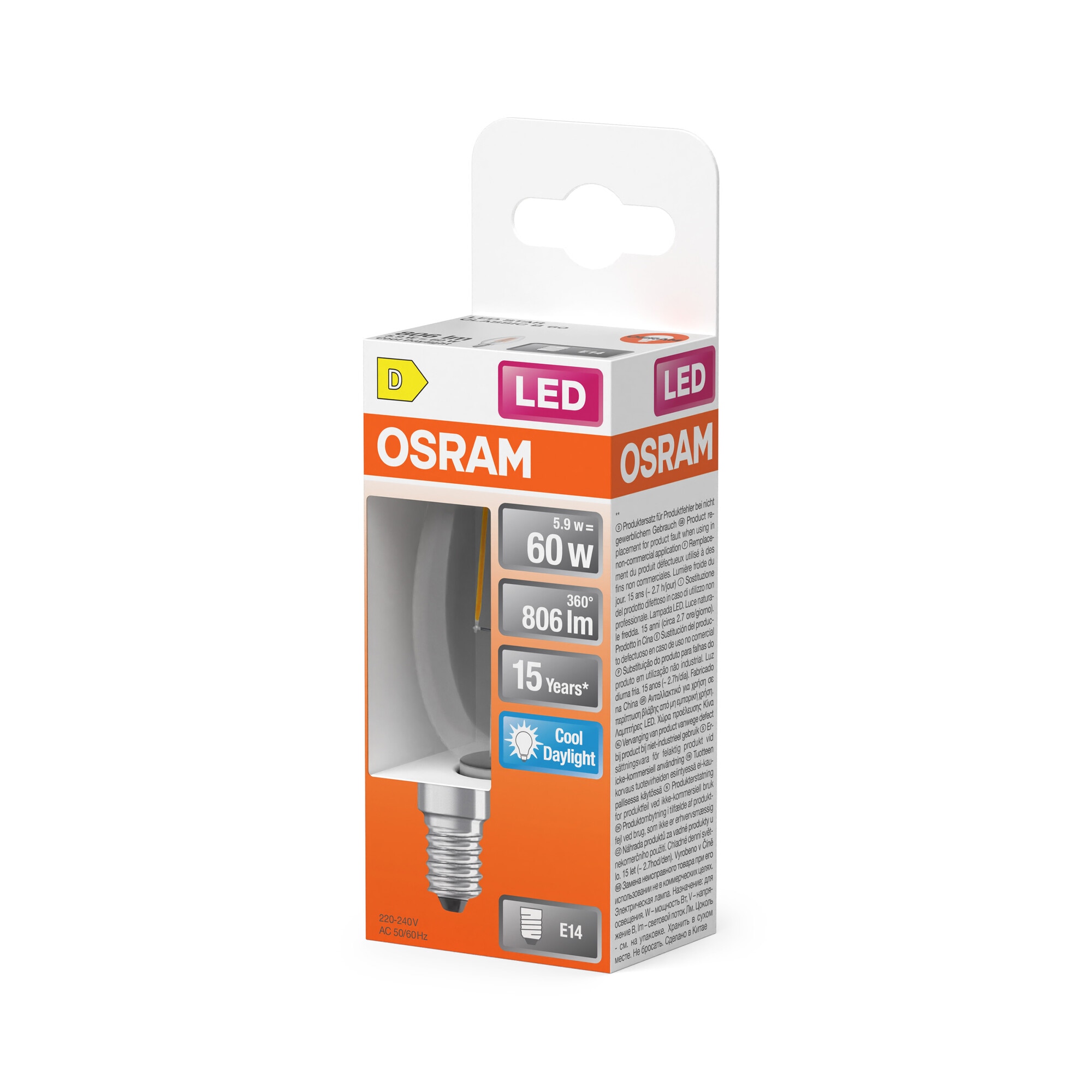 Lâmpada LED Vela Cristal Filamento E14 5,5 W Luz Fria Osram Transparente-3