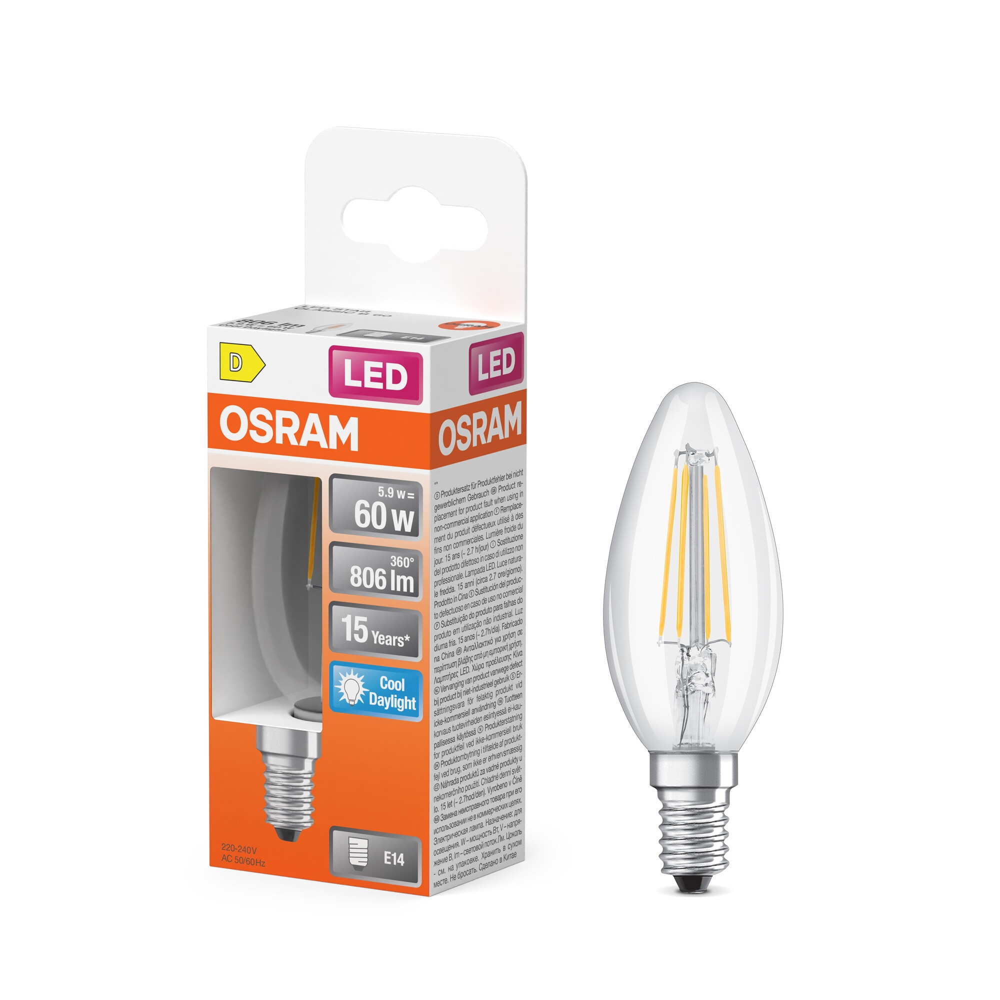 Lâmpada LED Vela Cristal Filamento E14 5,5 W Luz Fria Osram Transparente-5