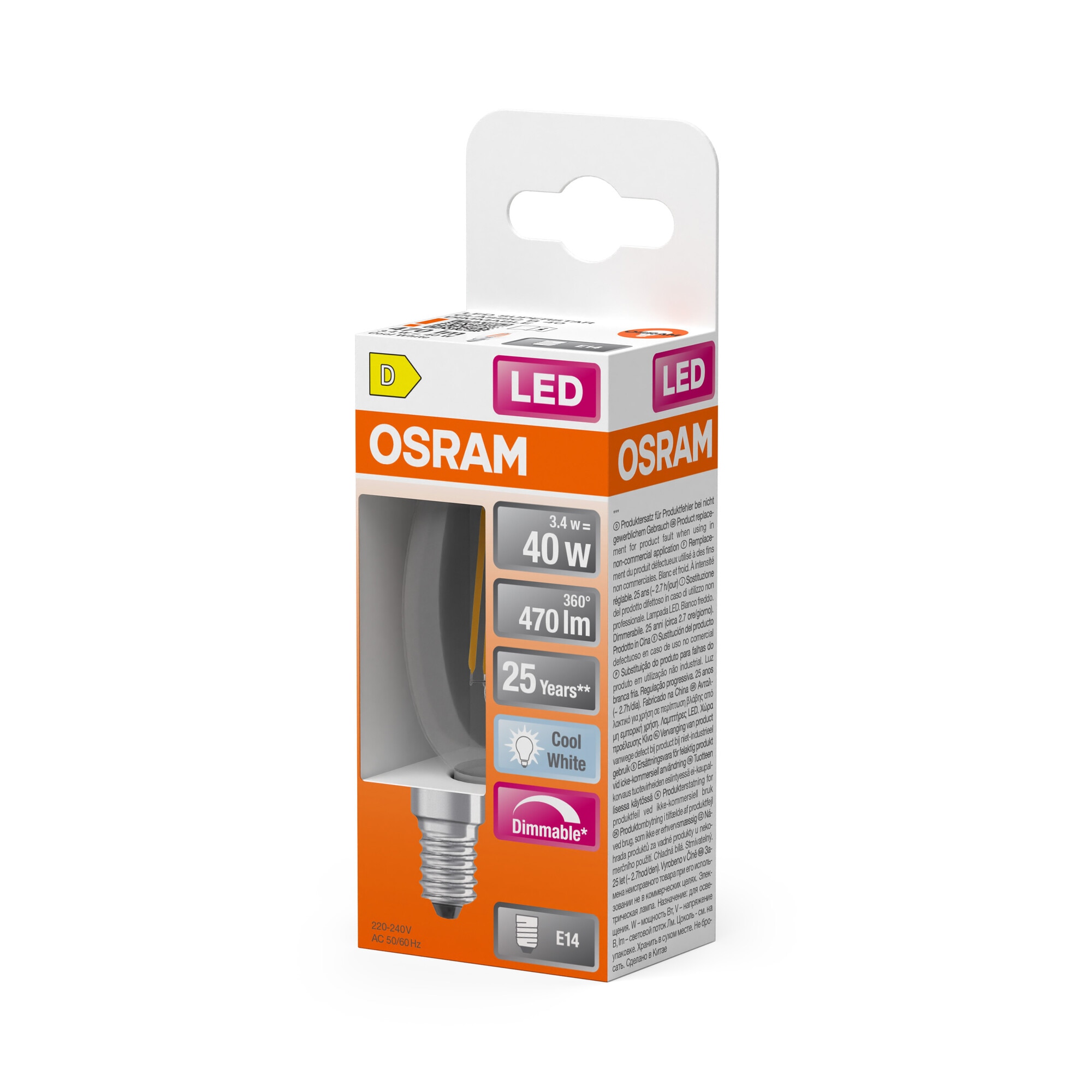 Bombilla LED Vela Cristal Filamento E14 3,4W Luz Cálida Regulable Osram Transparente-3