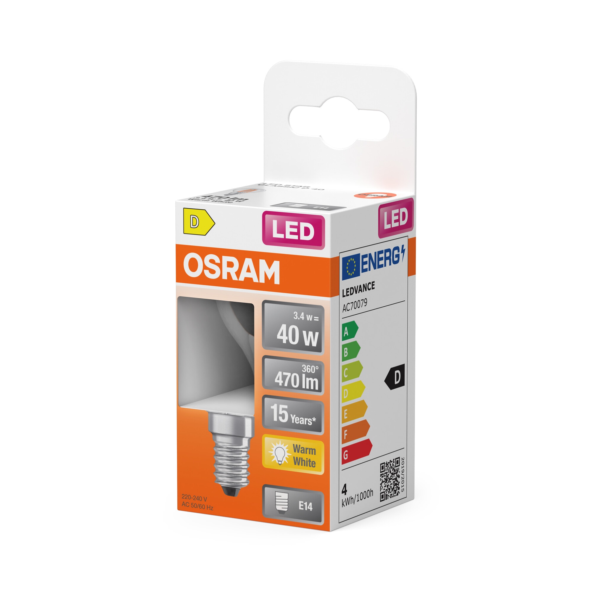 Bombilla LED Esférica Cristal Filamento E14 4W Luz Neutra Osram Transparente-3