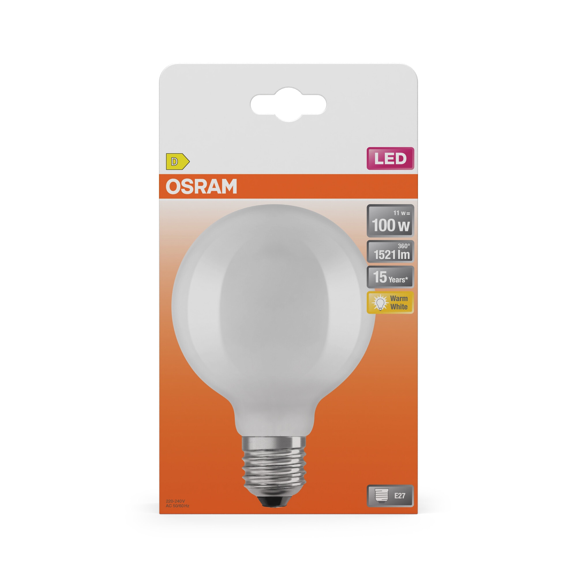Lâmpada LED Globo 95, Vidro Mate, E27, 11 W, Luz Quente, Osram Branco-4