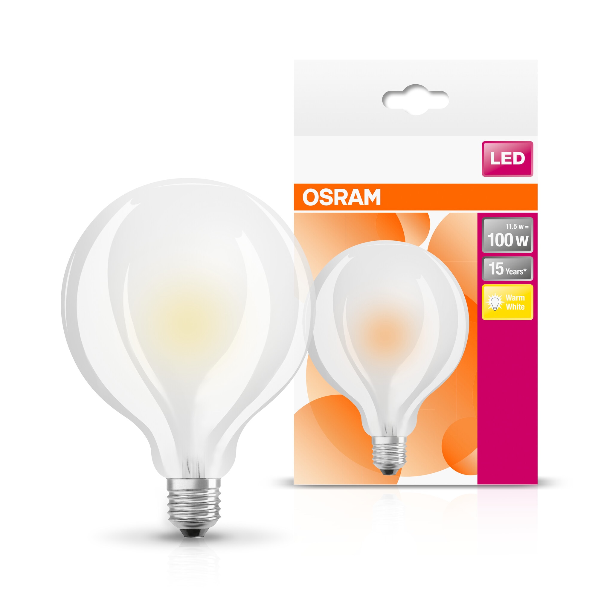 Lâmpada LED Globo 95, Vidro Mate, E27, 11 W, Luz Quente, Osram Branco-6