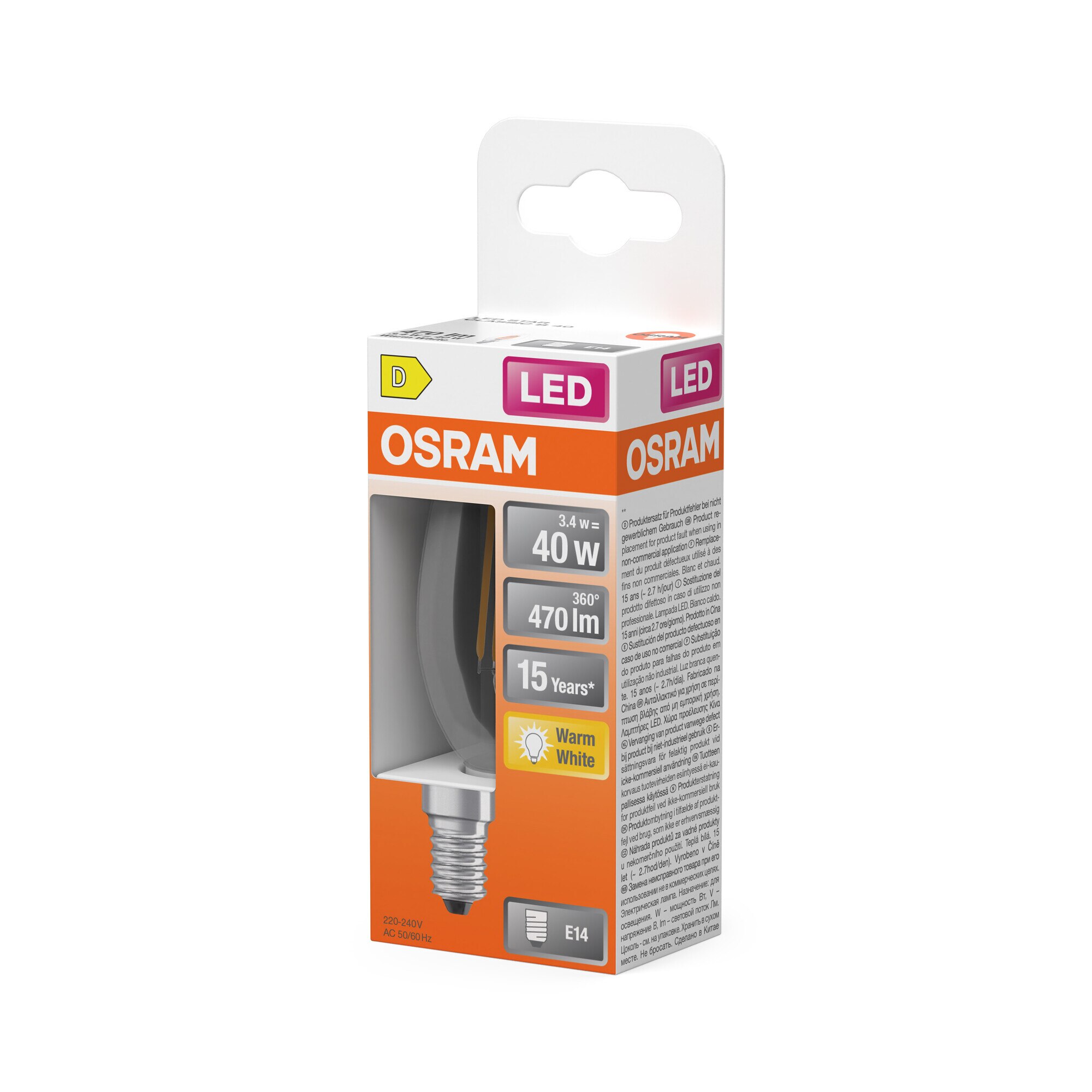 Lâmpada LED Vela Vidro Filamento E14 4W Luz Quente Osram Transparente-3