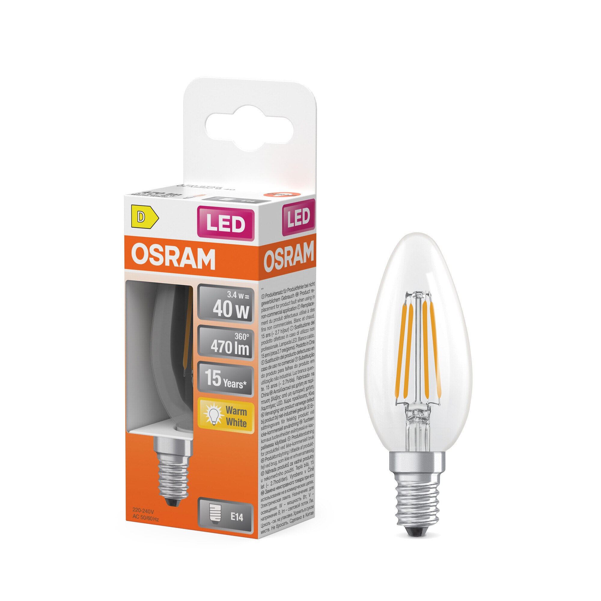 Lâmpada LED Vela Vidro Filamento E14 4W Luz Quente Osram Transparente-5