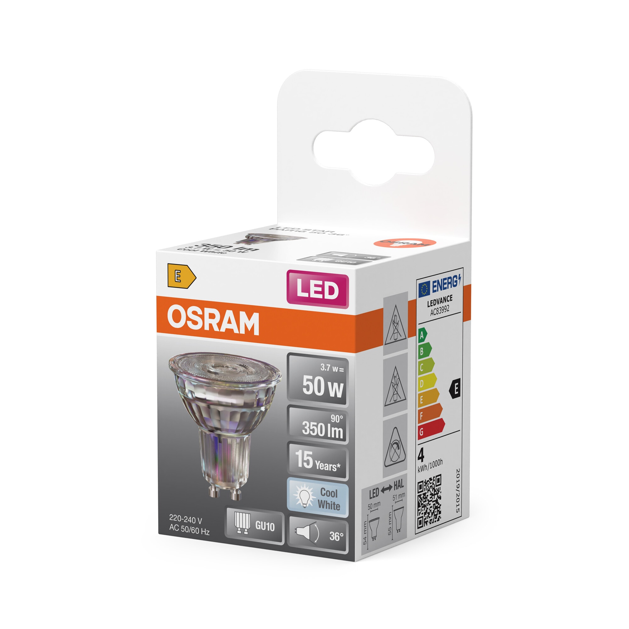 Bombilla LED Spot PAR16 4,3W Luz Neutra 36º GU10 Transparente-3