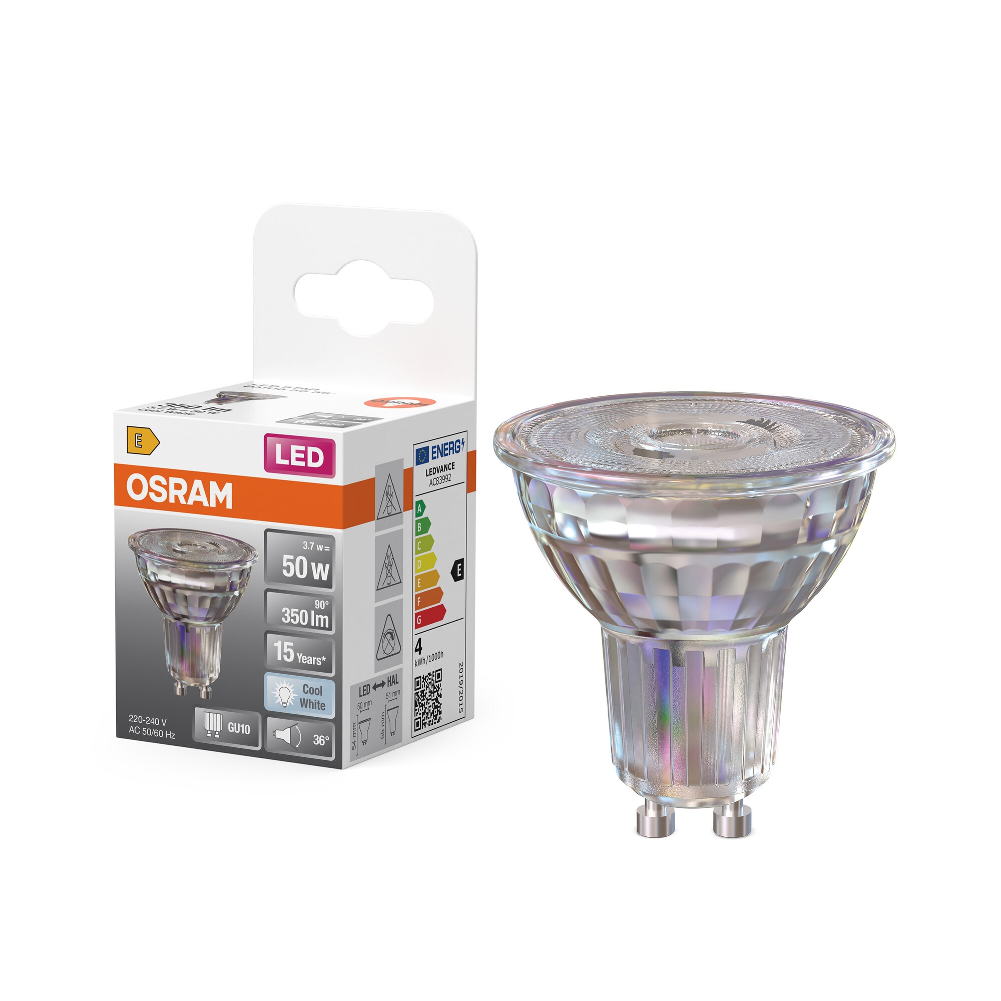 Bombilla LED Spot PAR16 4,3W Luz Neutra 36º GU10 Transparente-5