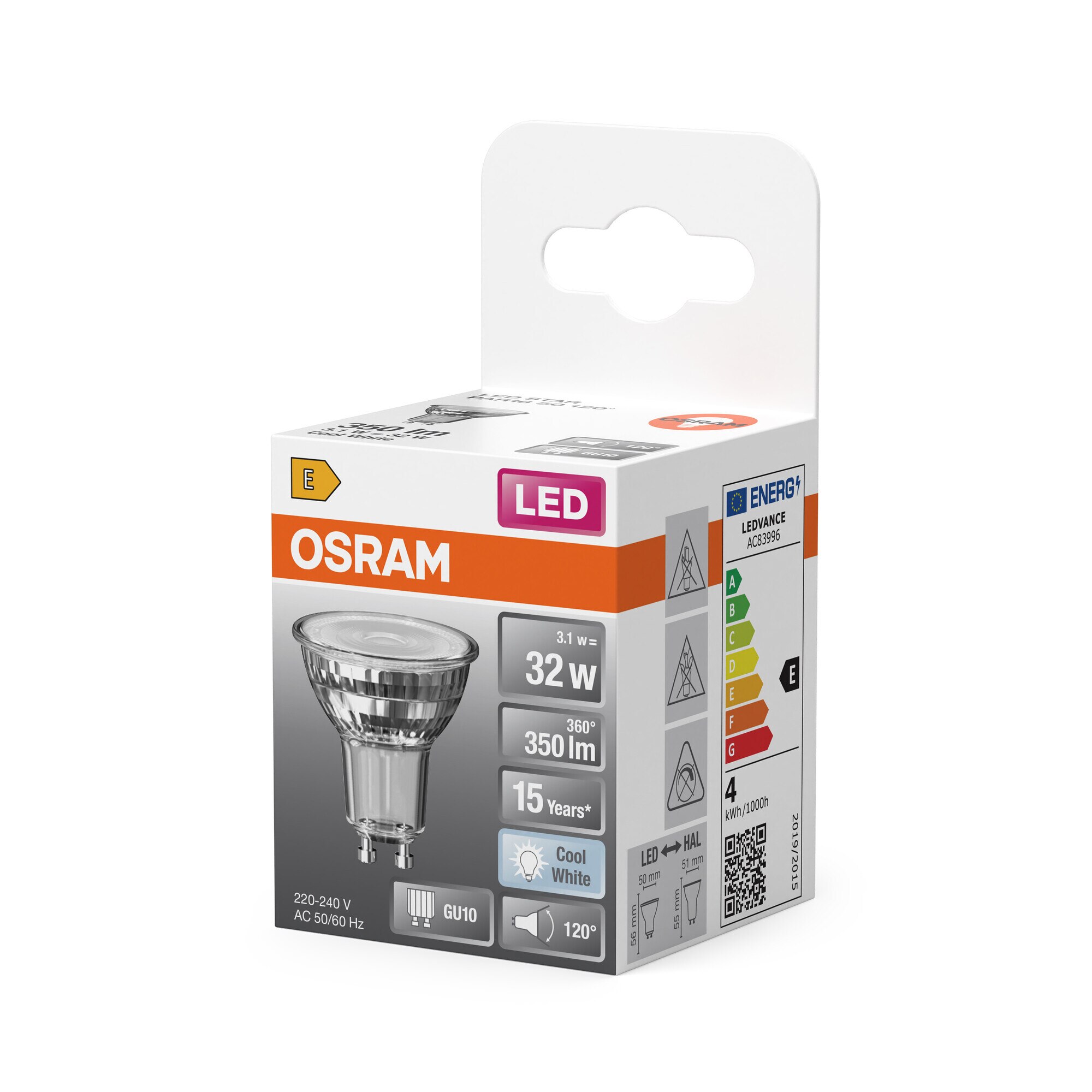 Bombilla LED Spot PAR16 4,3W Luz Neutra 120º GU10 Transparente-3