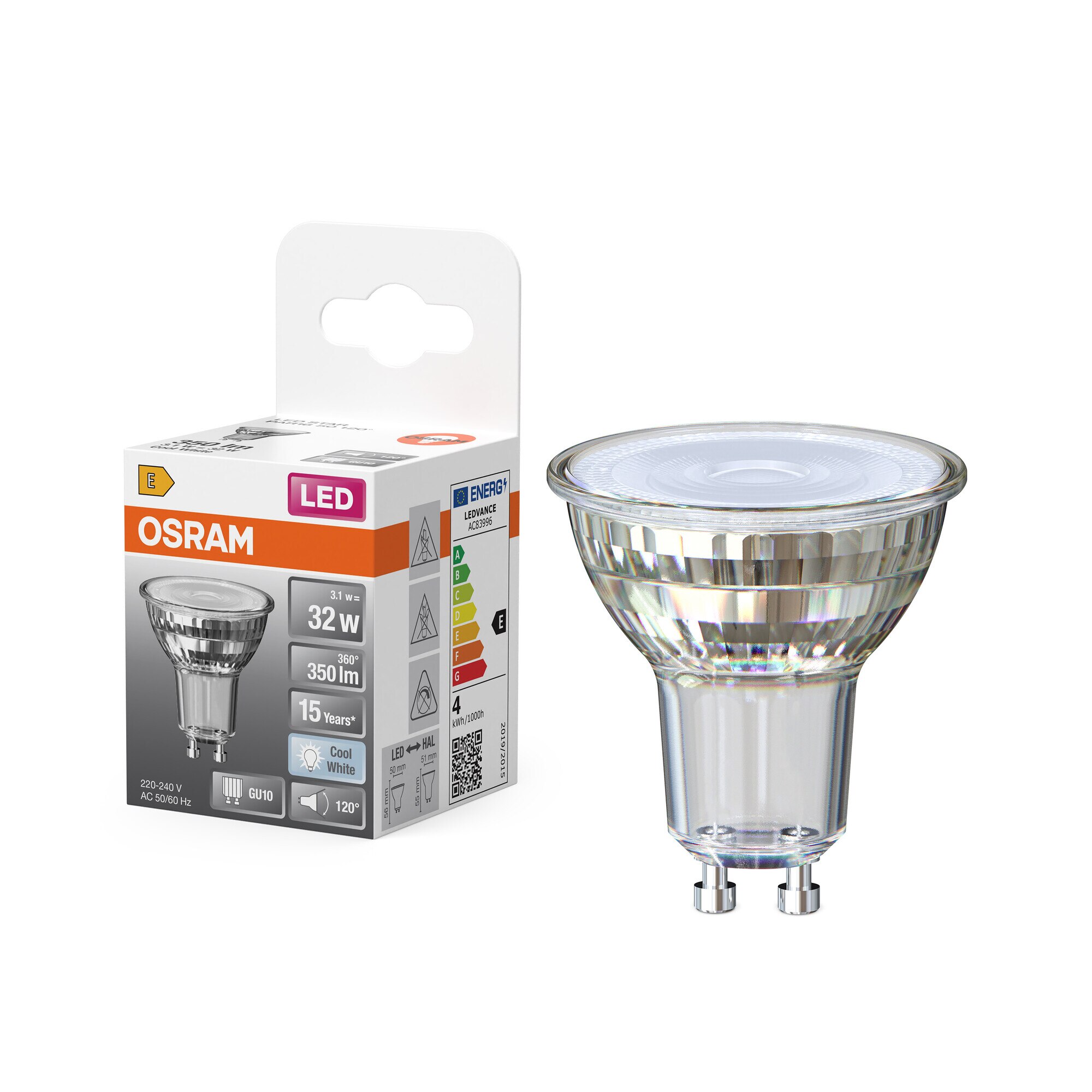 Bombilla LED Spot PAR16 4,3W Luz Neutra 120º GU10 Transparente-5