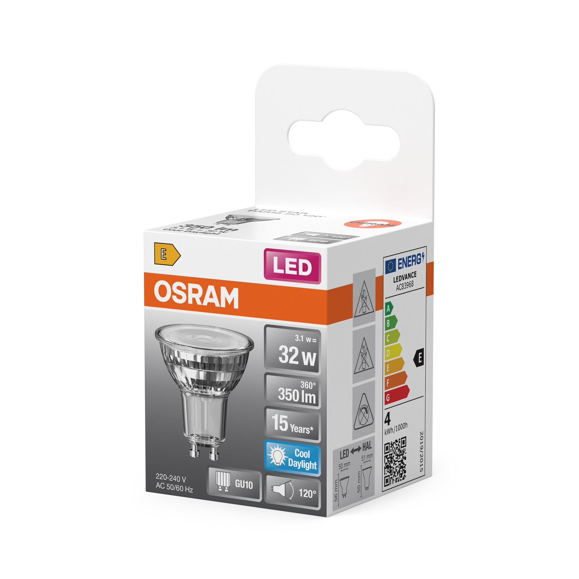 Bombilla LED Spot PAR16 4,3W Luz Fría 120º GU10 Transparente-3