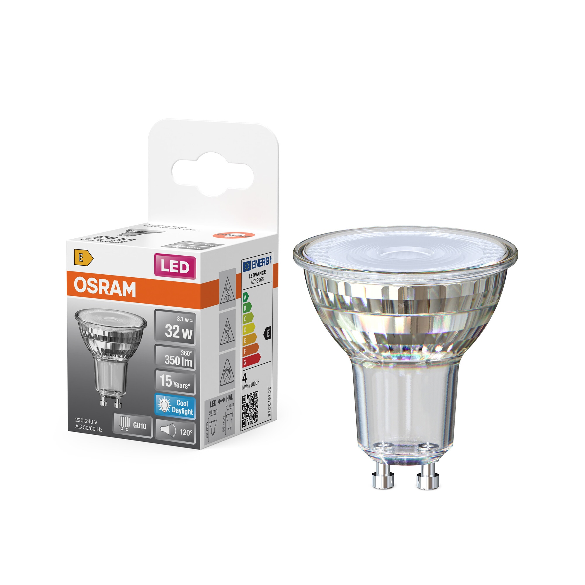 Bombilla LED Spot PAR16 4,3W Luz Fría 120º GU10 Transparente-5
