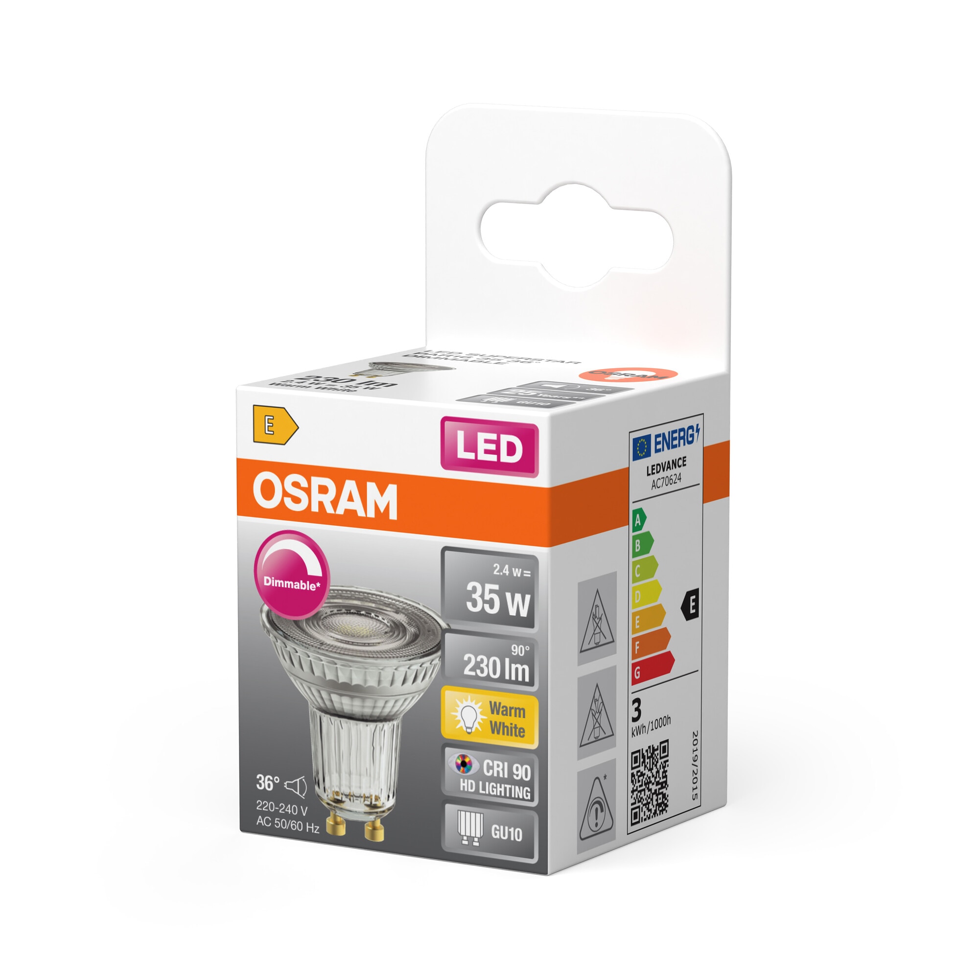 Bombilla LED Spot PAR16 2,4W Luz Cálida Regulable 36º GU10 Transparente-3
