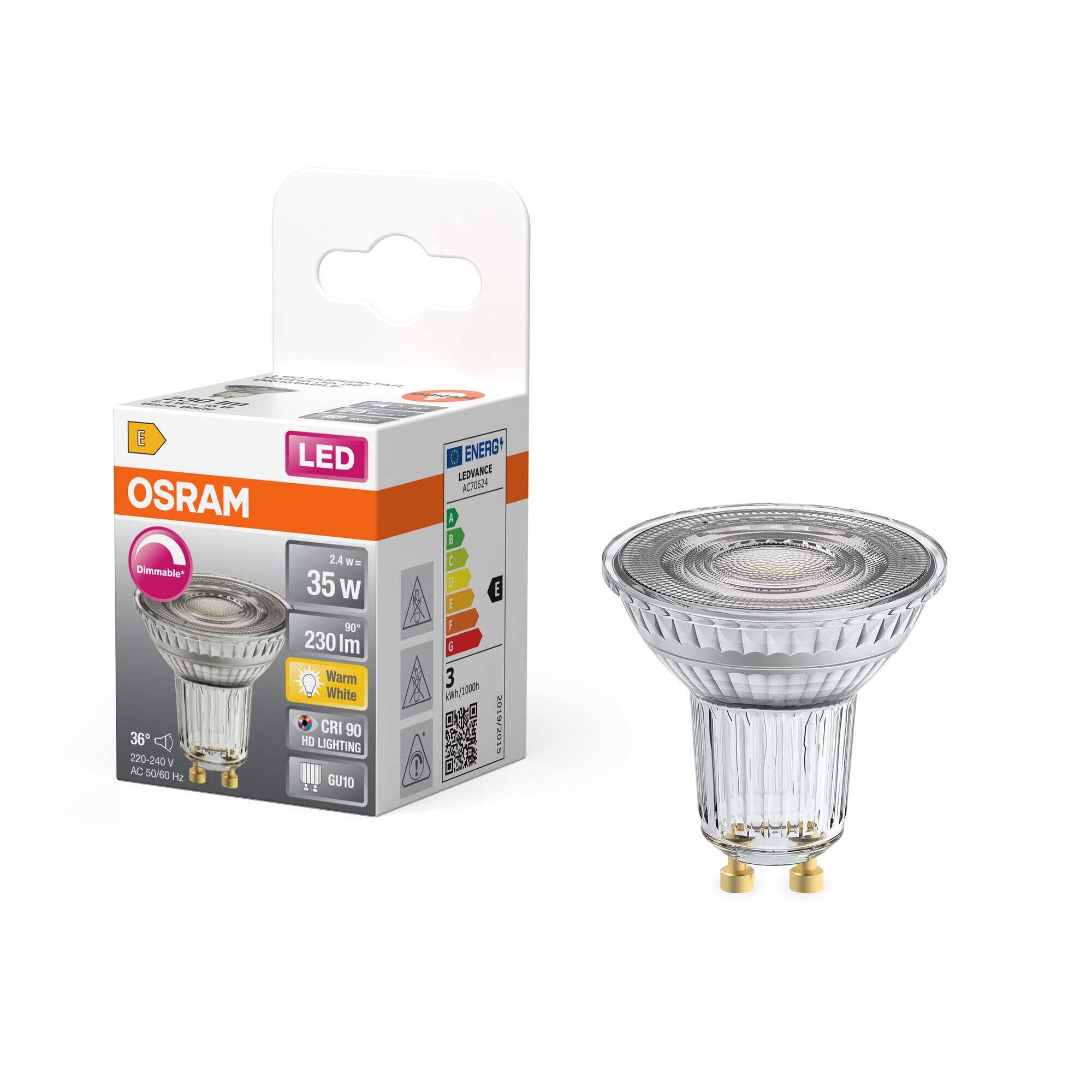 Bombilla LED Spot PAR16 2,4W Luz Cálida Regulable 36º GU10 Transparente-5