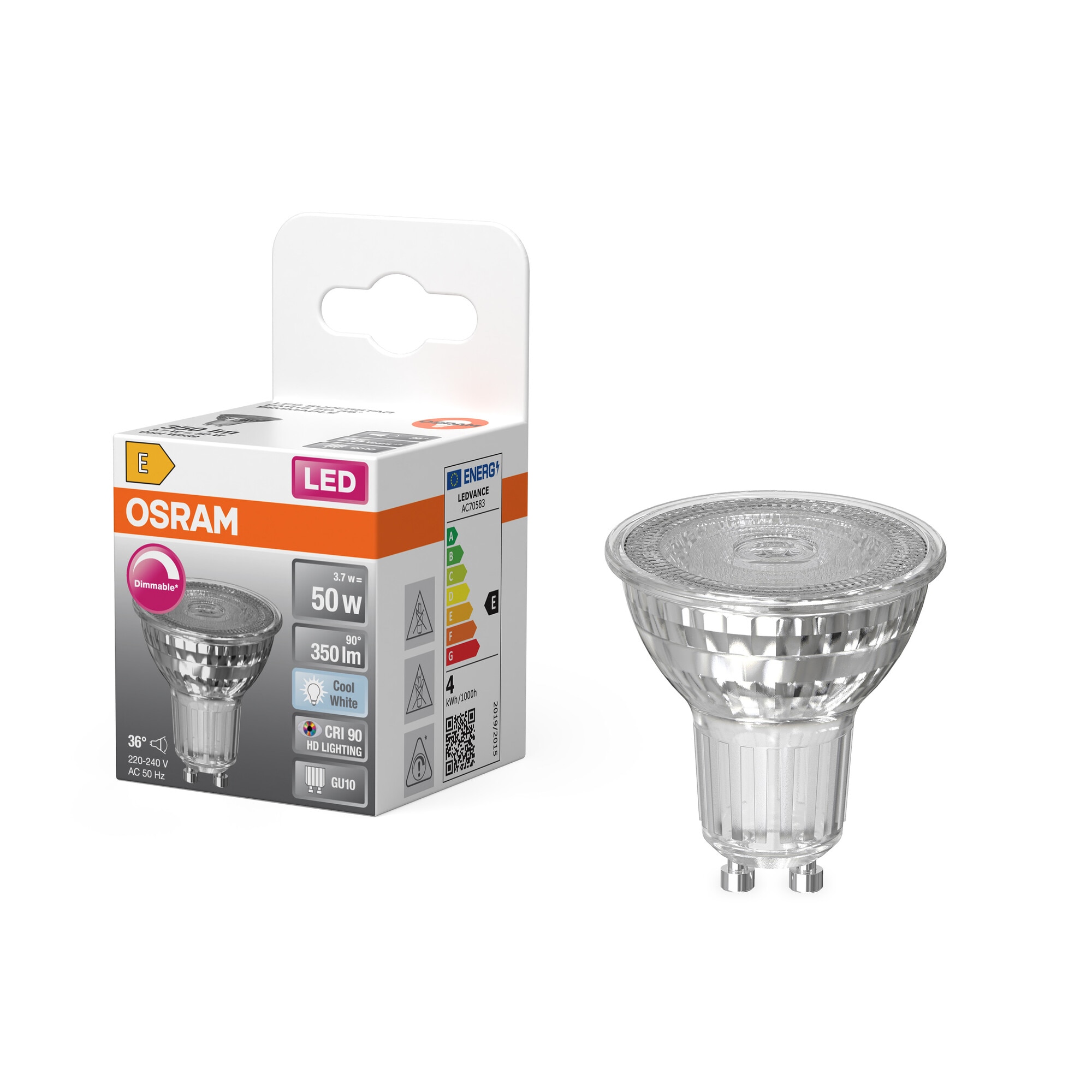 Bombilla LED Spot PAR16 3,7W Luz Neutra Regulable 36º GU10 Transparente-5