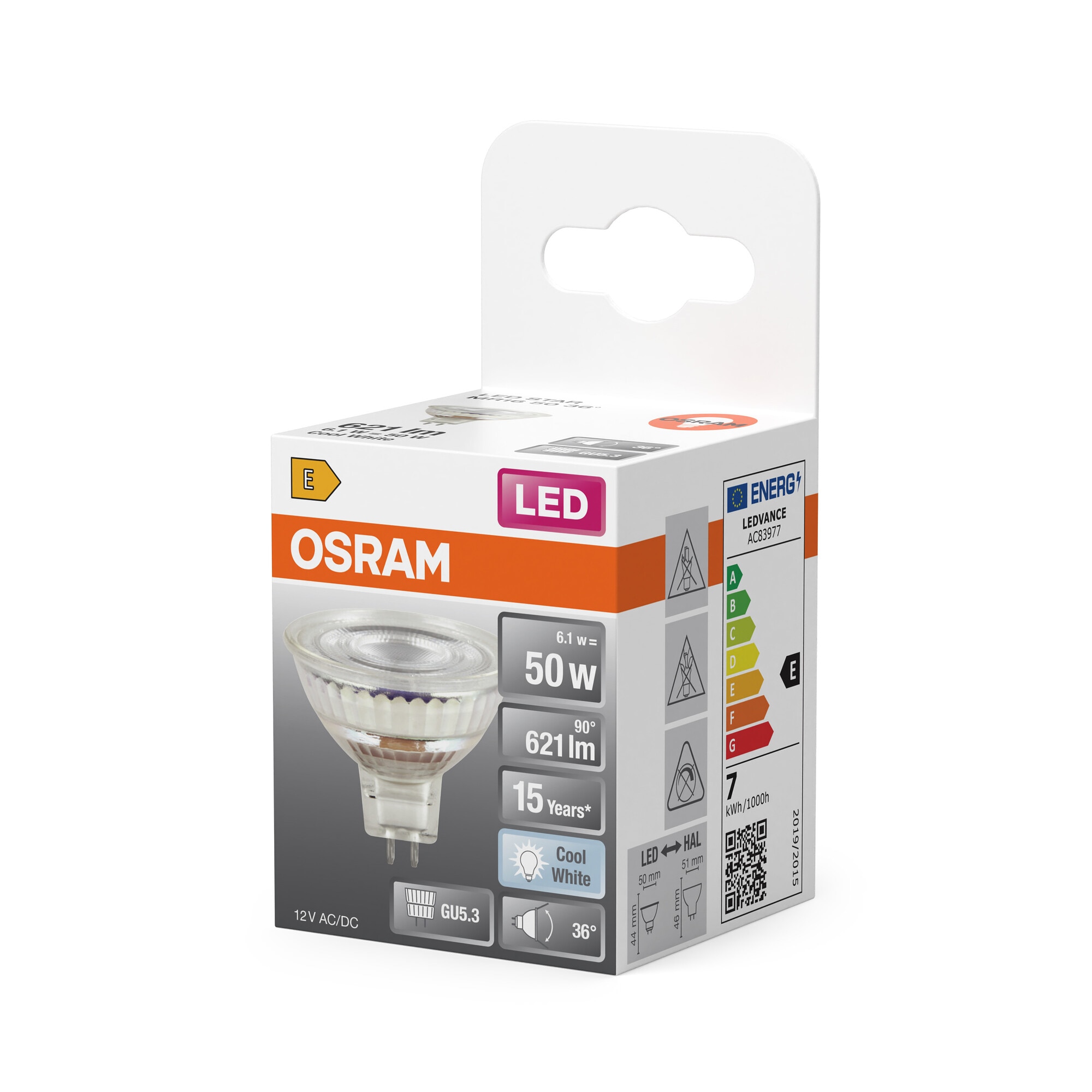 Bombilla LED Spot MR16 6,1W Luz Neutra 36º GU5.3 Transparente-3