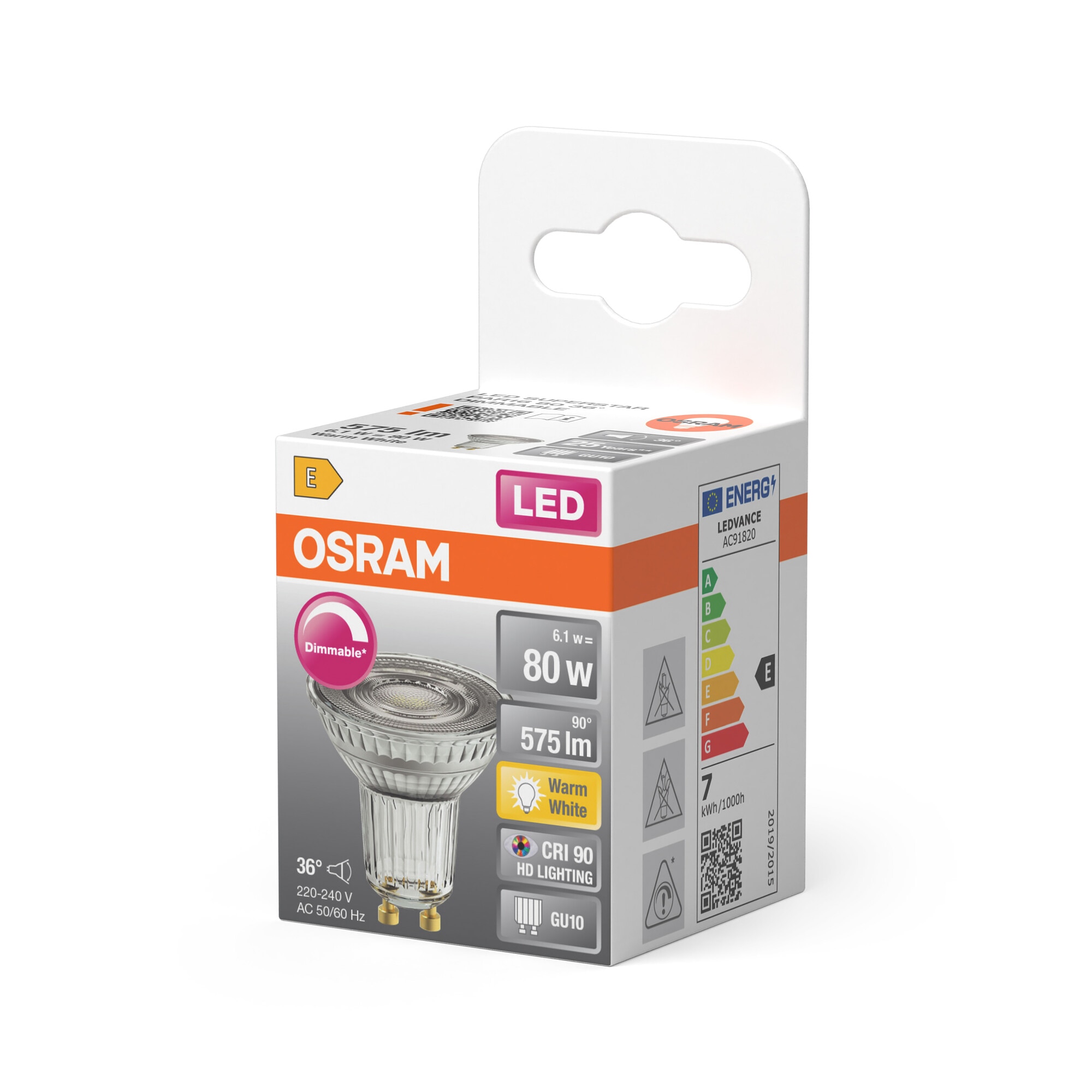 Bombilla LED Spot PAR16 6,1W Luz Cálida Regulable 36º GU10 Transparente-3