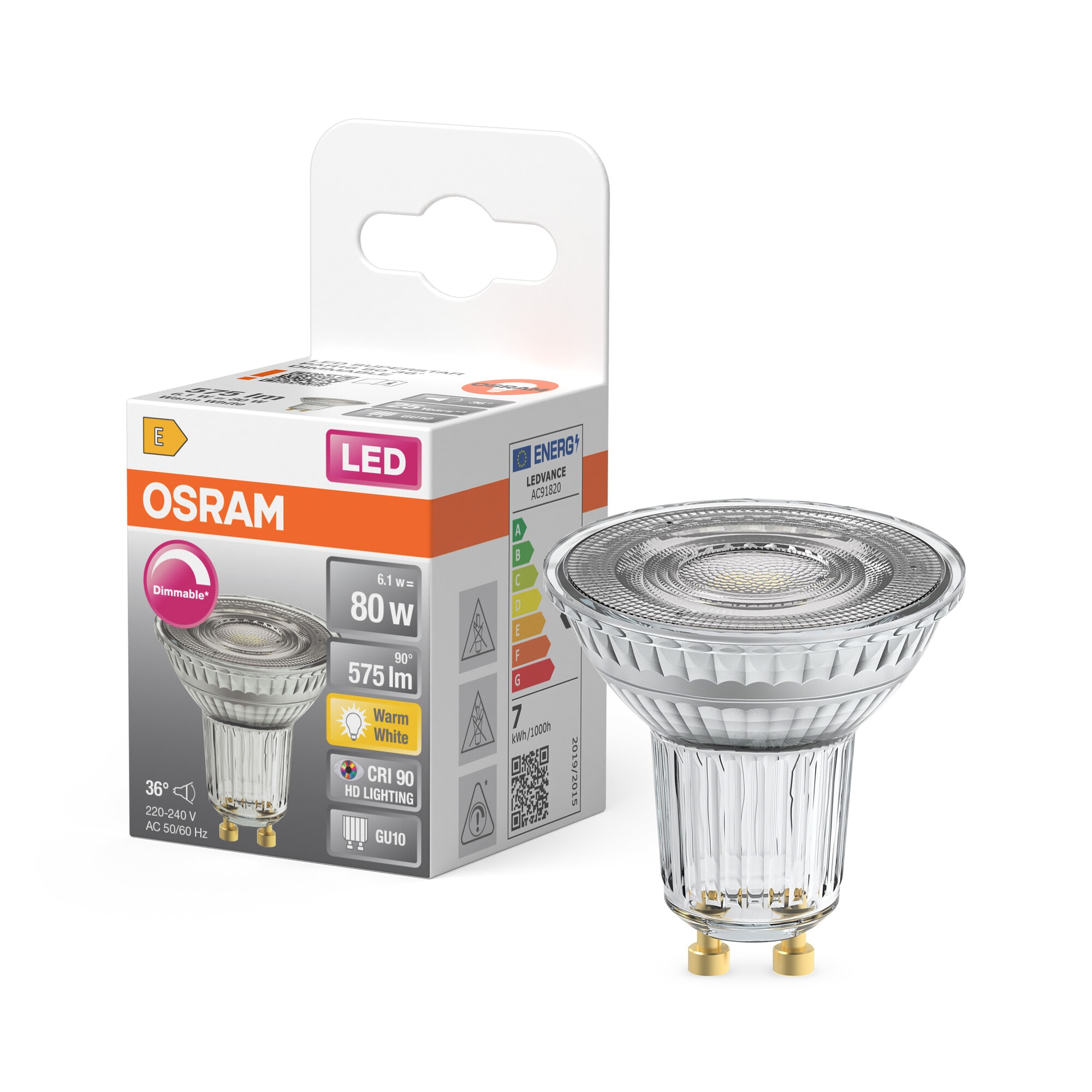 Bombilla LED Spot PAR16 6,1W Luz Cálida Regulable 36º GU10 Transparente-5