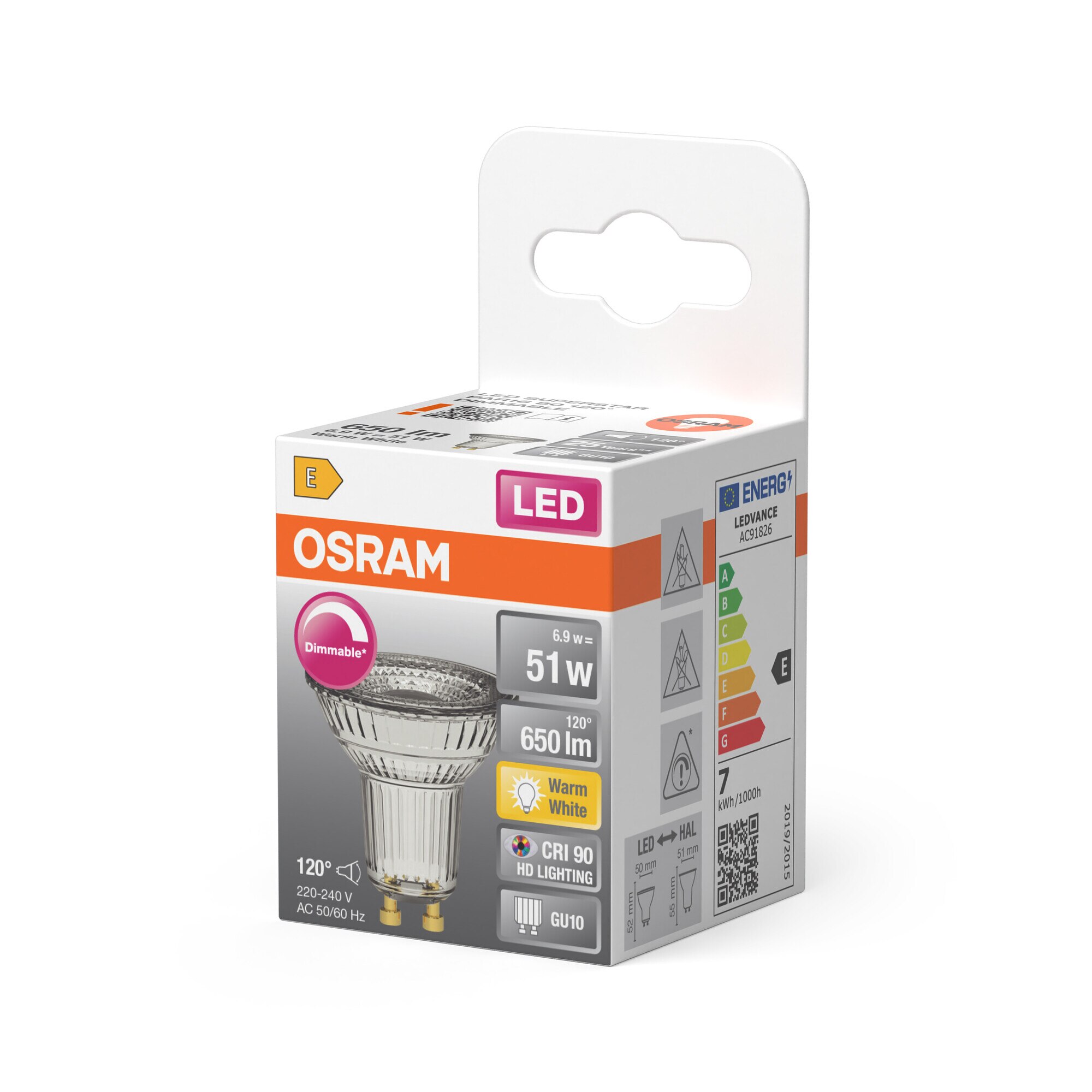 Bombilla LED Spot PAR16 5,9W Luz Cálida Regulable 120º GU10 Transparente-3