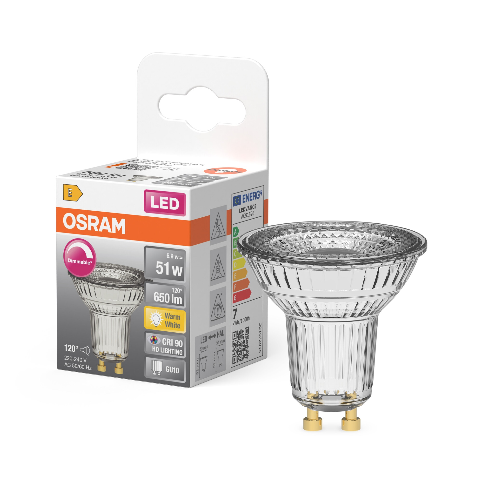 Bombilla LED Spot PAR16 5,9W Luz Cálida Regulable 120º GU10 Transparente-5