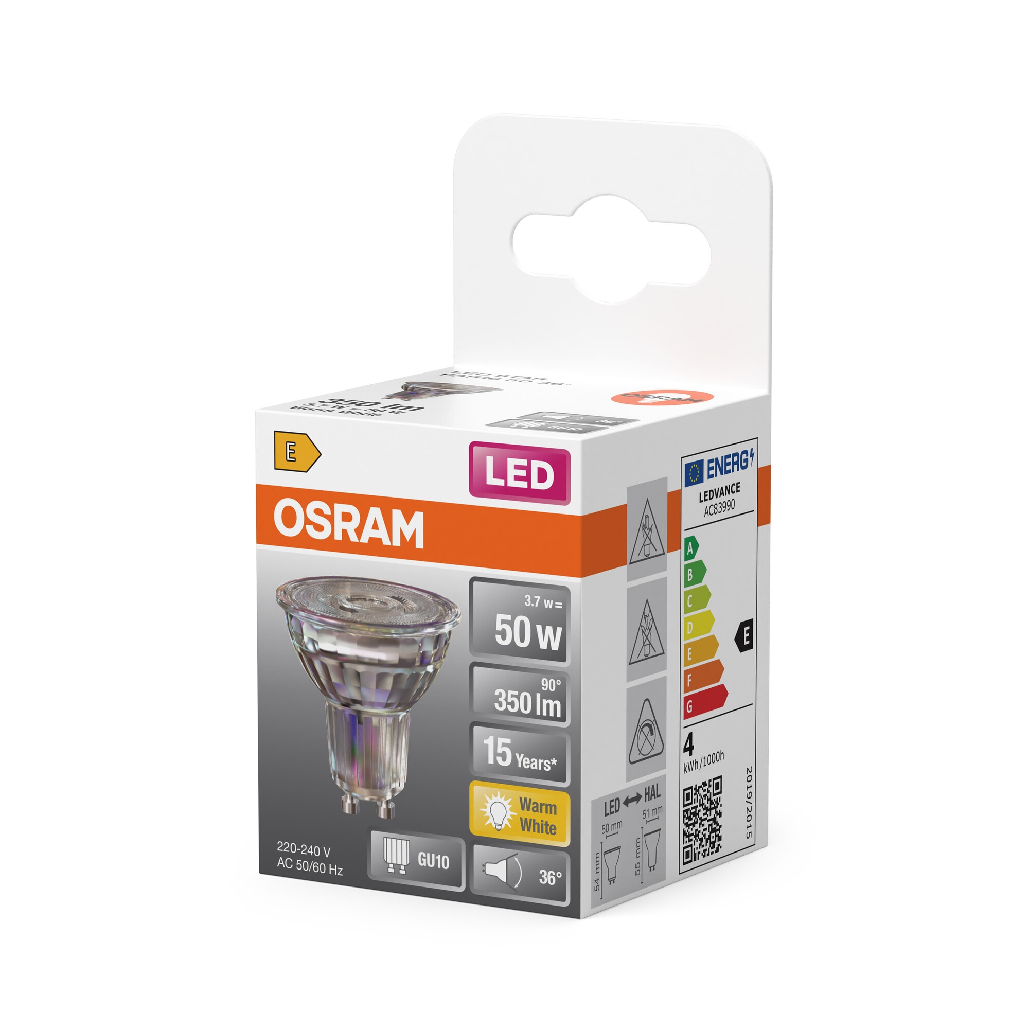Bombilla LED Spot PAR16 4,3W Luz Cálida 36º GU10 Transparente-3
