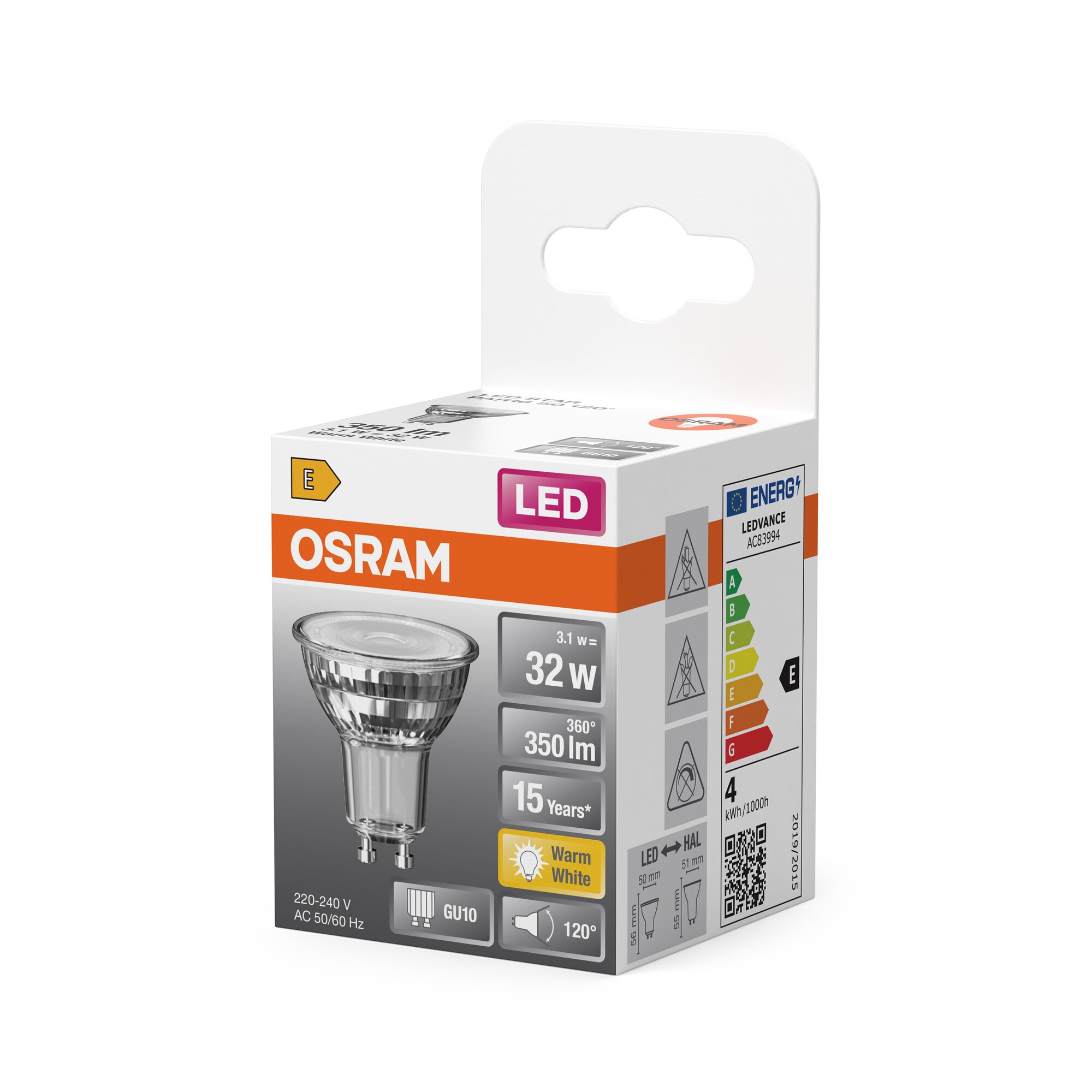 Bombilla LED Spot PAR16 4,3W Luz Cálida 120º GU10 Transparente-3