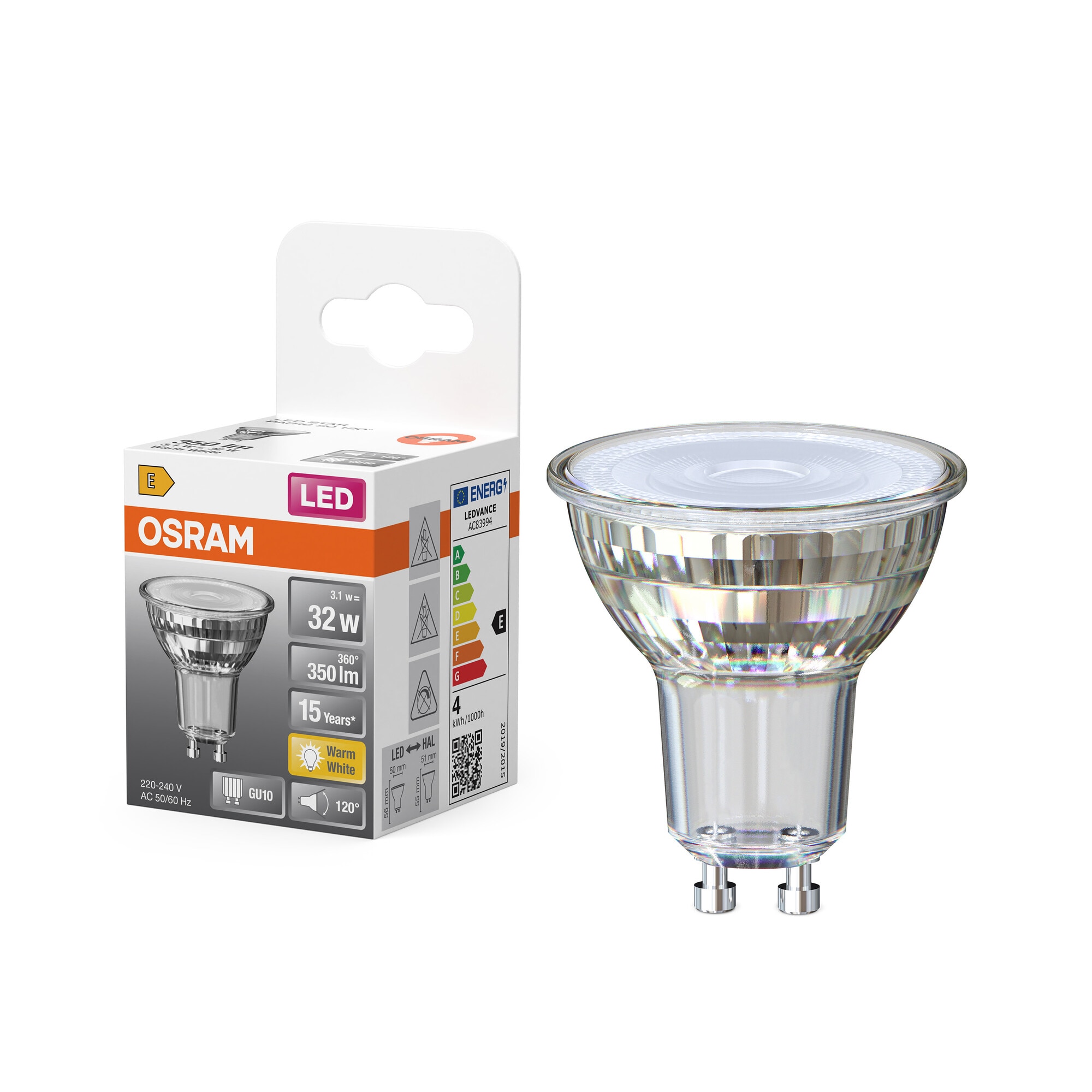 Bombilla LED Spot PAR16 4,3W Luz Cálida 120º GU10 Transparente-5