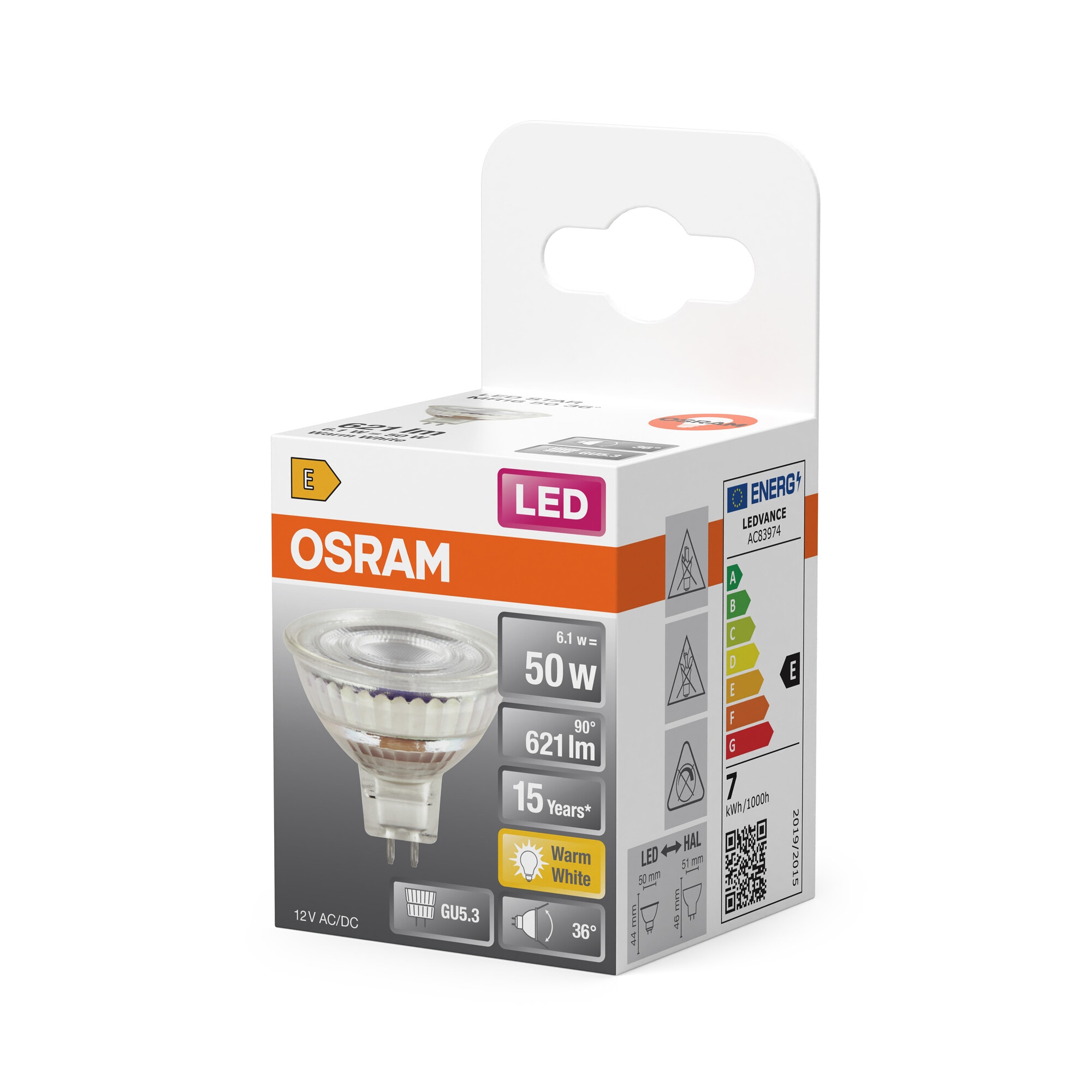 Bombilla LED Spot MR16 6,1W Luz Cálida 36º GU5.3 Transparente-3