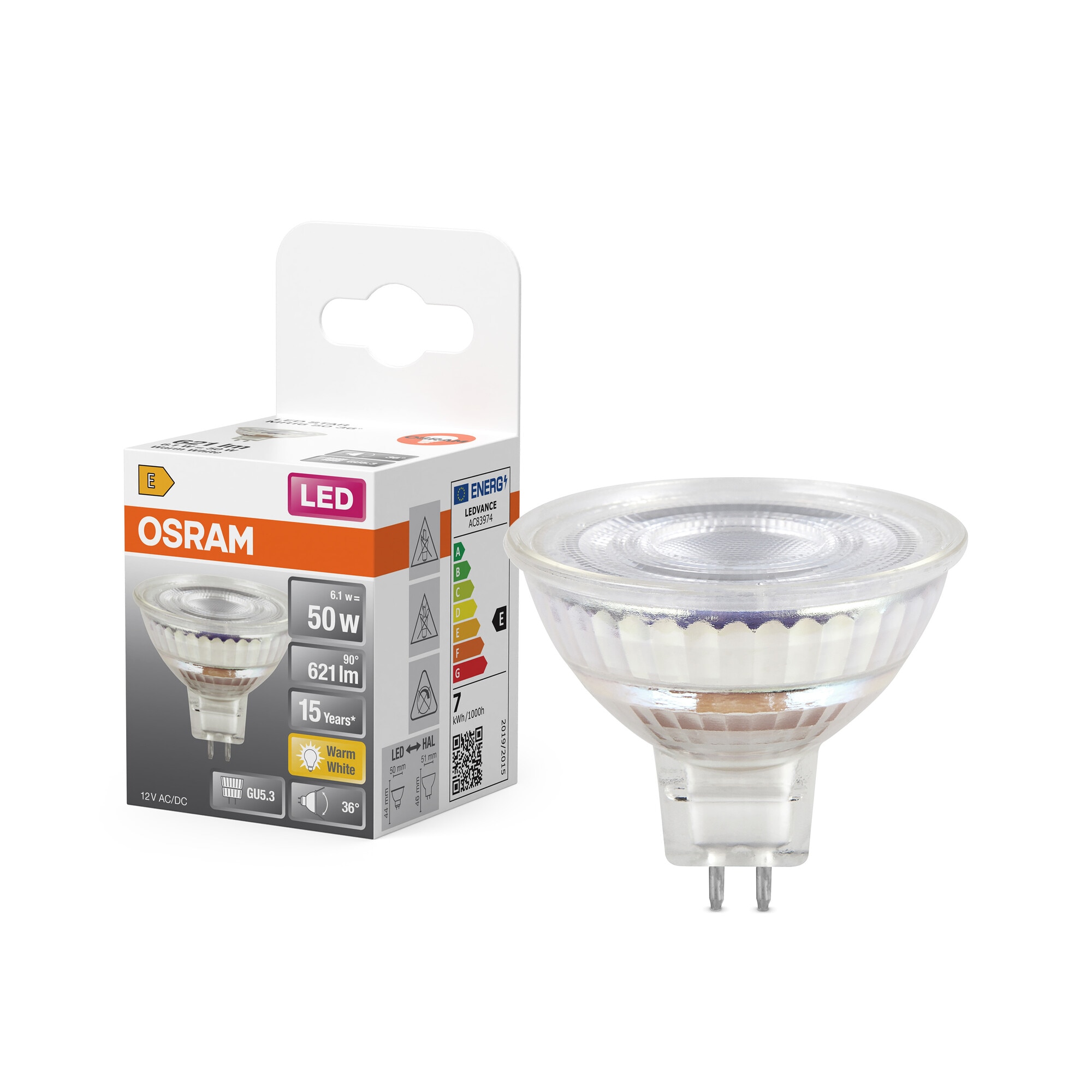 Bombilla LED Spot MR16 6,1W Luz Cálida 36º GU5.3 Transparente-5