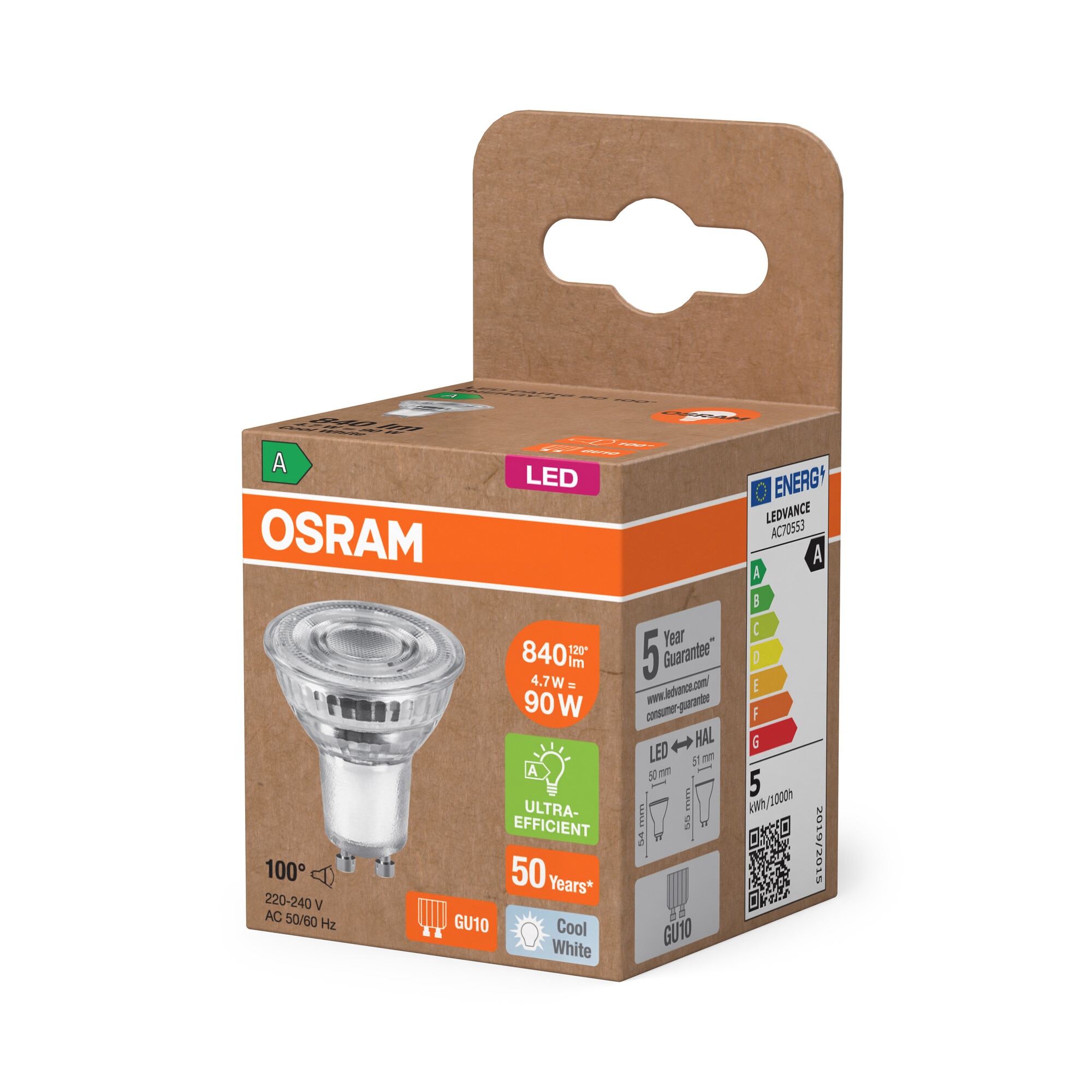 Lâmpada LED Spot PAR16 4,7 W 4000 K 100º GU10 (Eficiência energética A) Transparente-3