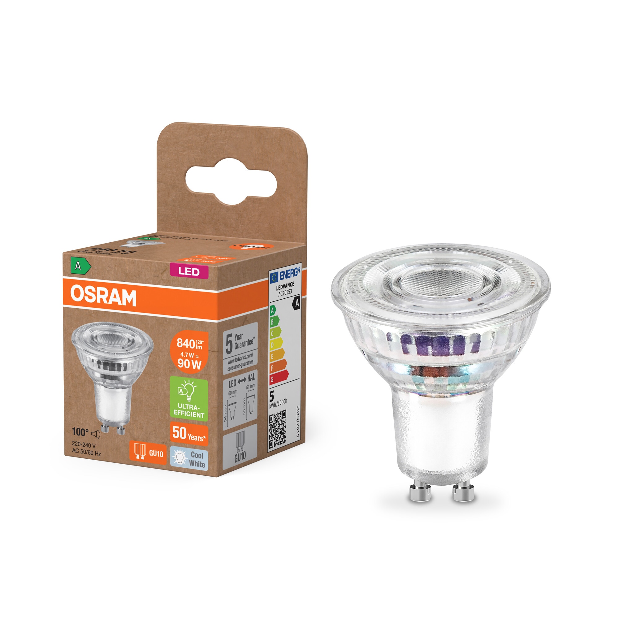 Lâmpada LED Spot PAR16 4,7 W 4000 K 100º GU10 (Eficiência energética A) Transparente-5