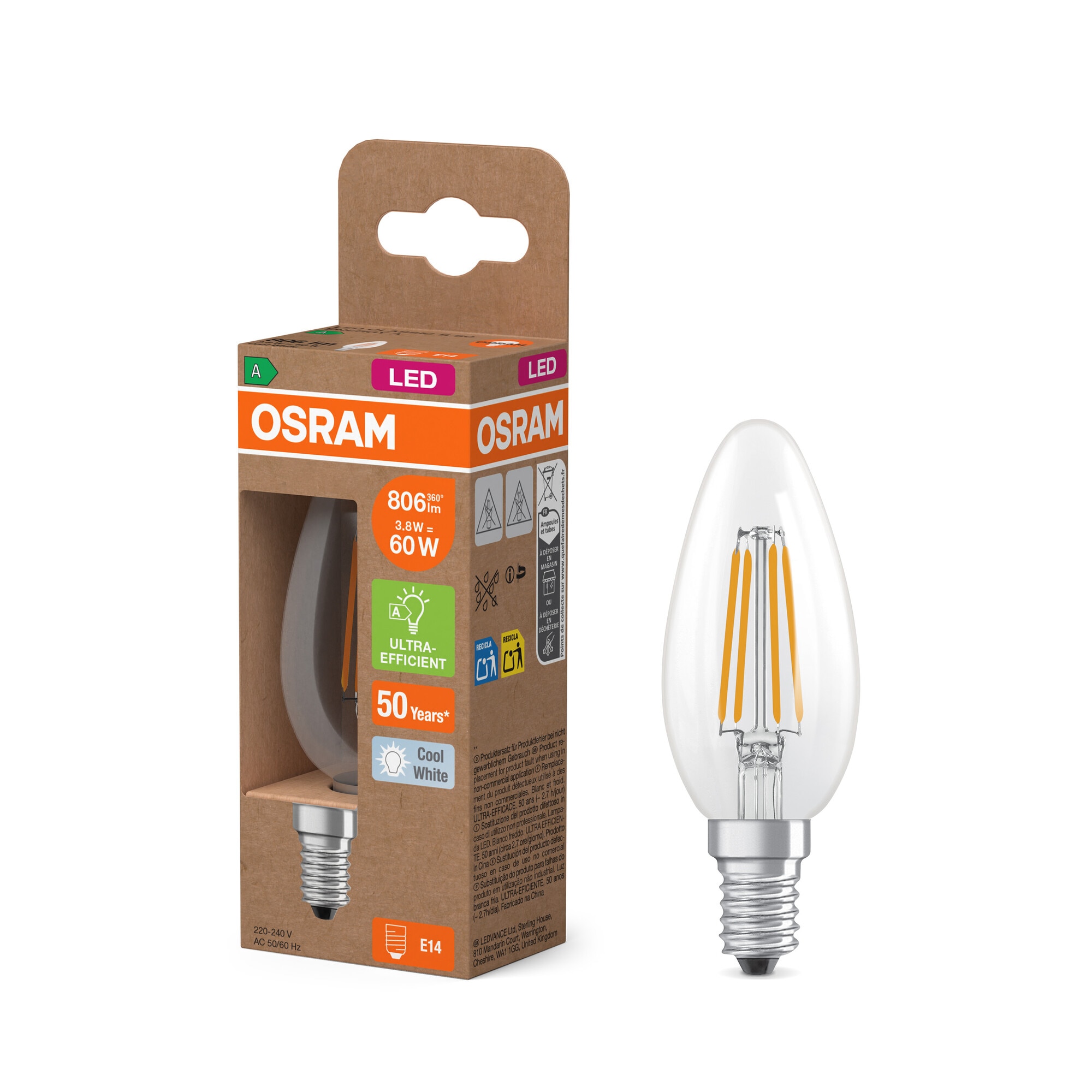 Bombilla LED Vela Cristal Filamento 3,8W 4000K E14 (Efic. Energética A) Transparente-5