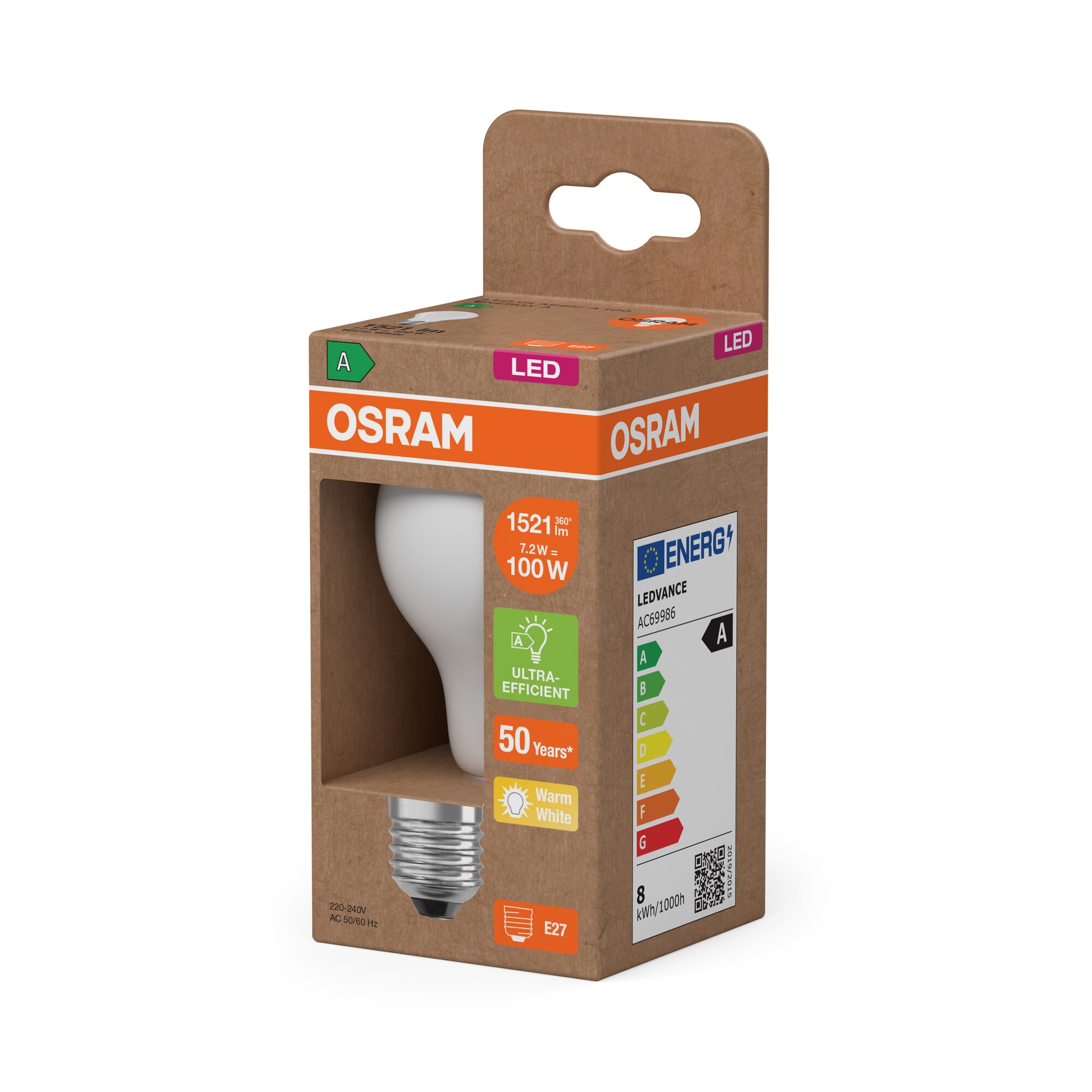 Bombilla LED Estándar Cristal Mate 7,2W 2700K E27 (Efic. Energética A) Blanco-3