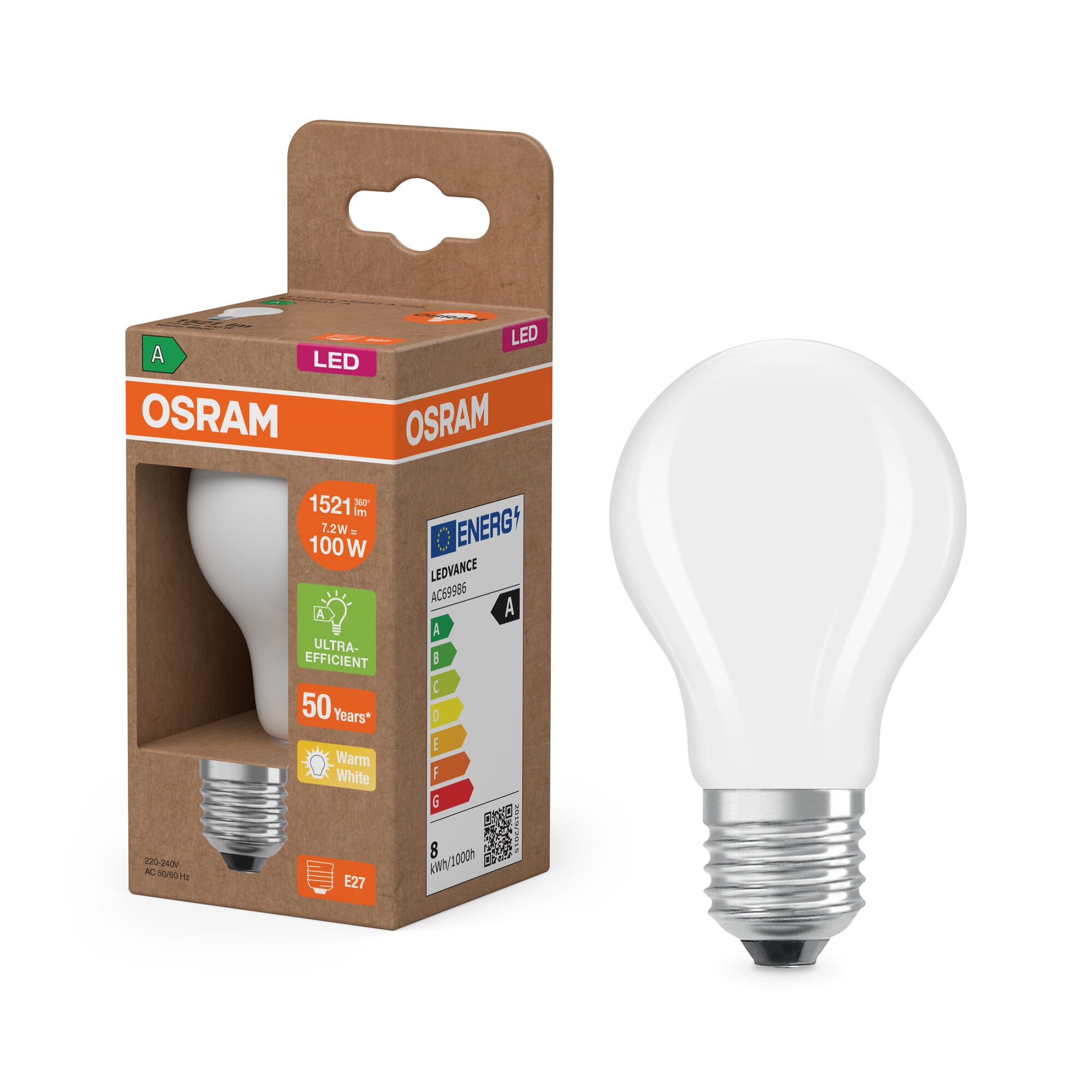 Bombilla LED Estándar Cristal Mate 7,2W 2700K E27 (Efic. Energética A) Blanco-5