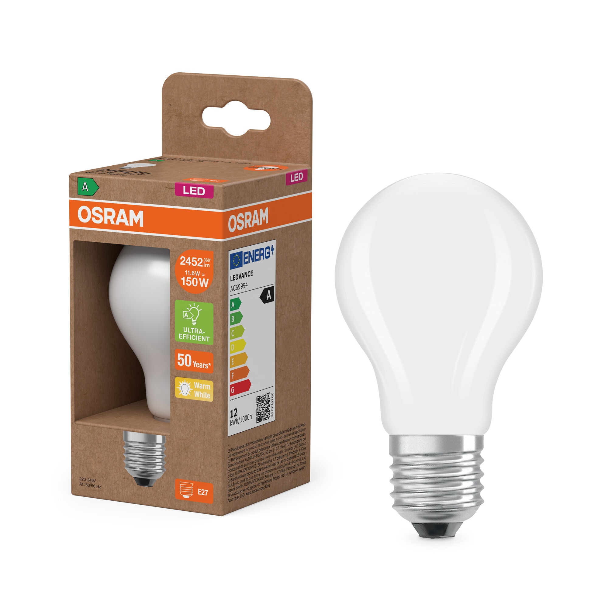 Bombilla LED Estándar Cristal Mate 11,6W 2700K E27 (Efic. Energética A) Blanco-5
