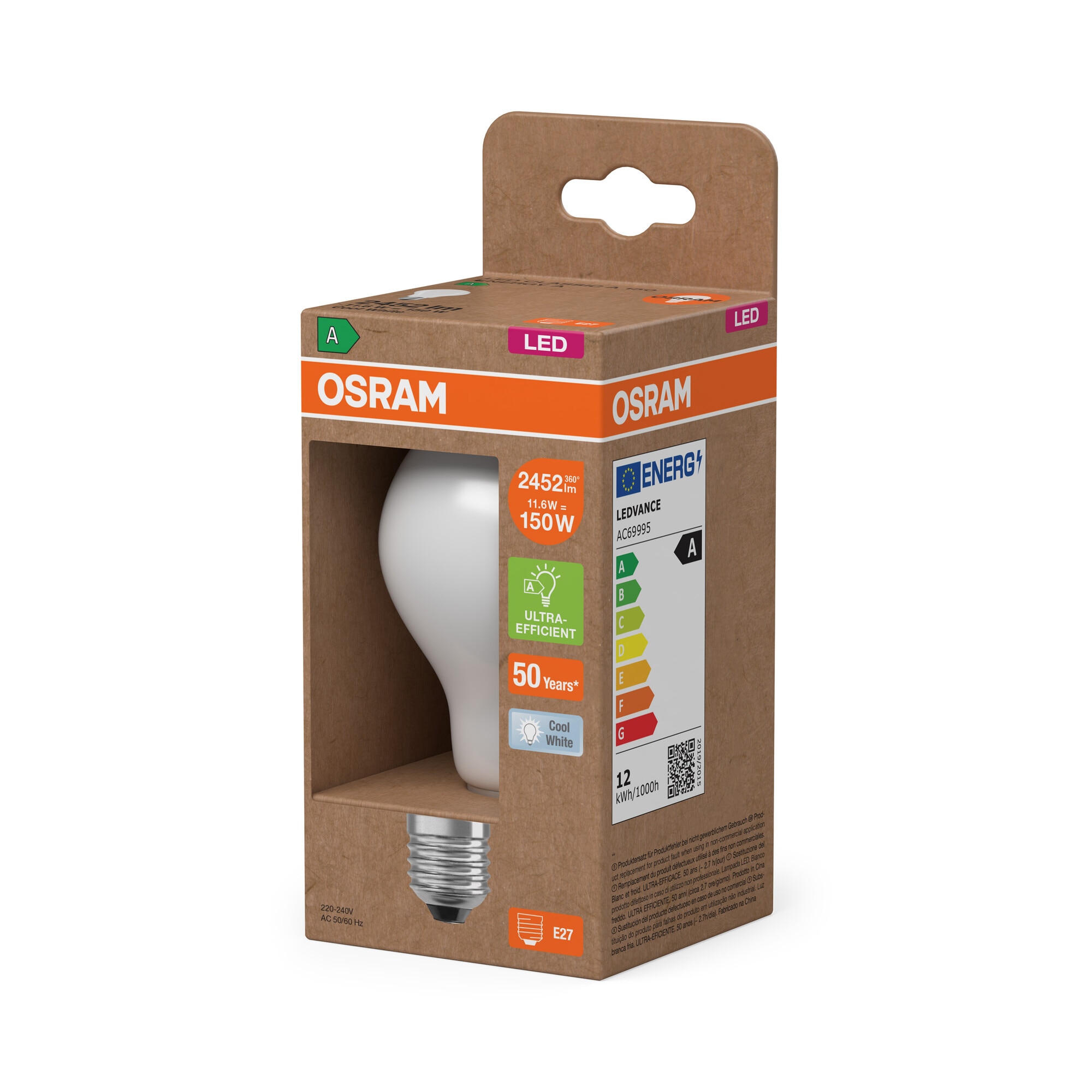 Bombilla LED Estándar Cristal Mate 11,6W 4000K E27 (Efic. Energética A) Blanco-3