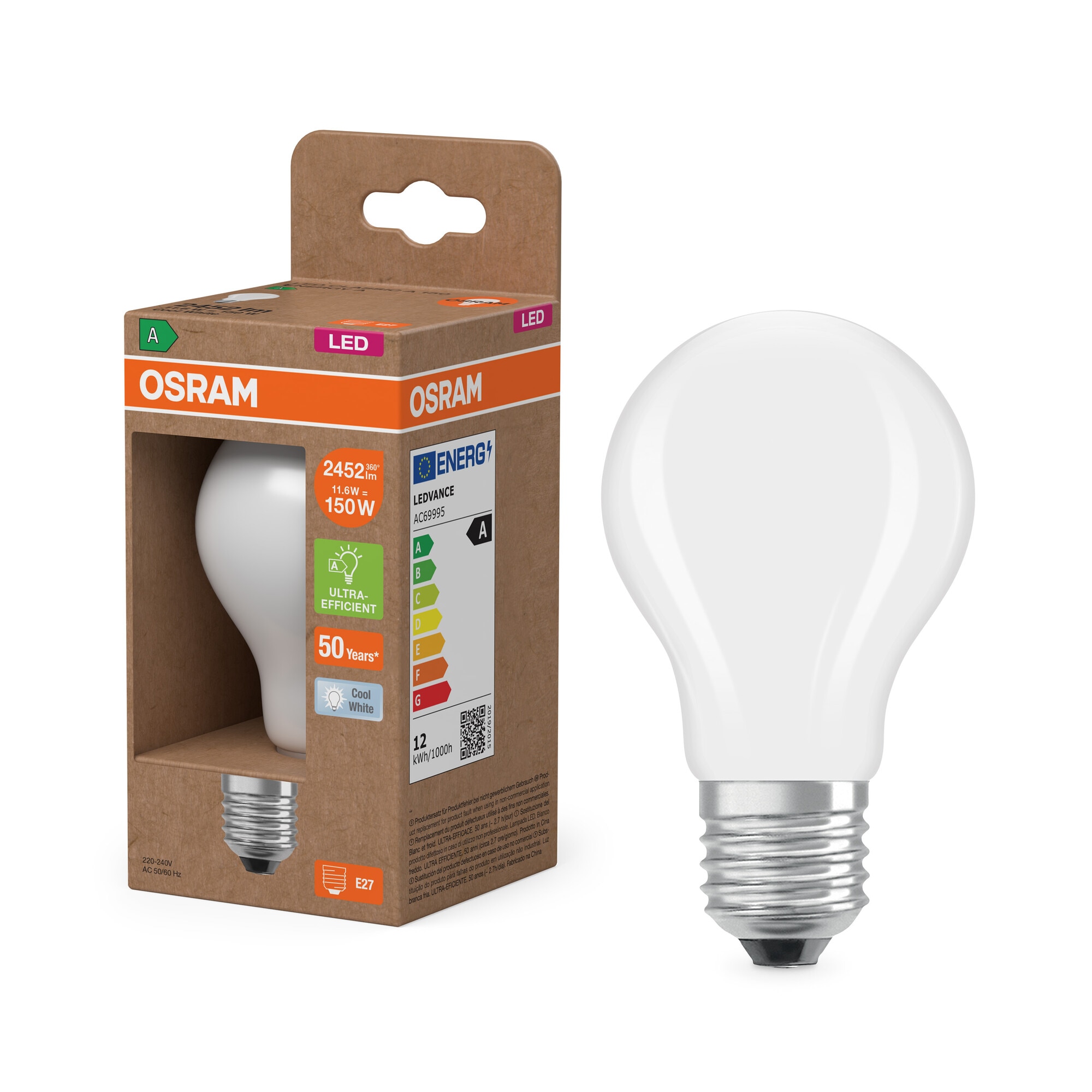 Bombilla LED Estándar Cristal Mate 11,6W 4000K E27 (Efic. Energética A) Blanco-5